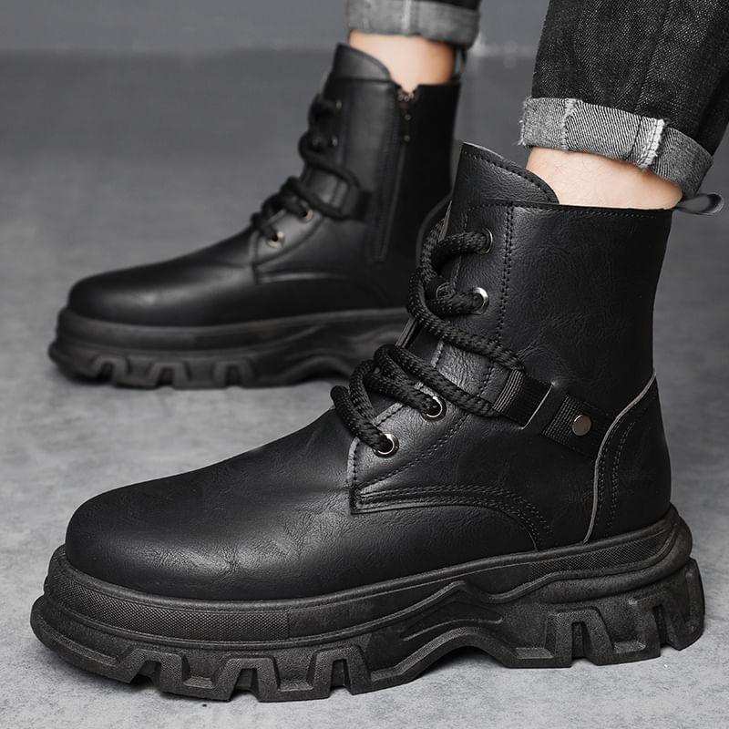 Lace-Up Platform Chunky Heel Short Boots Product Image