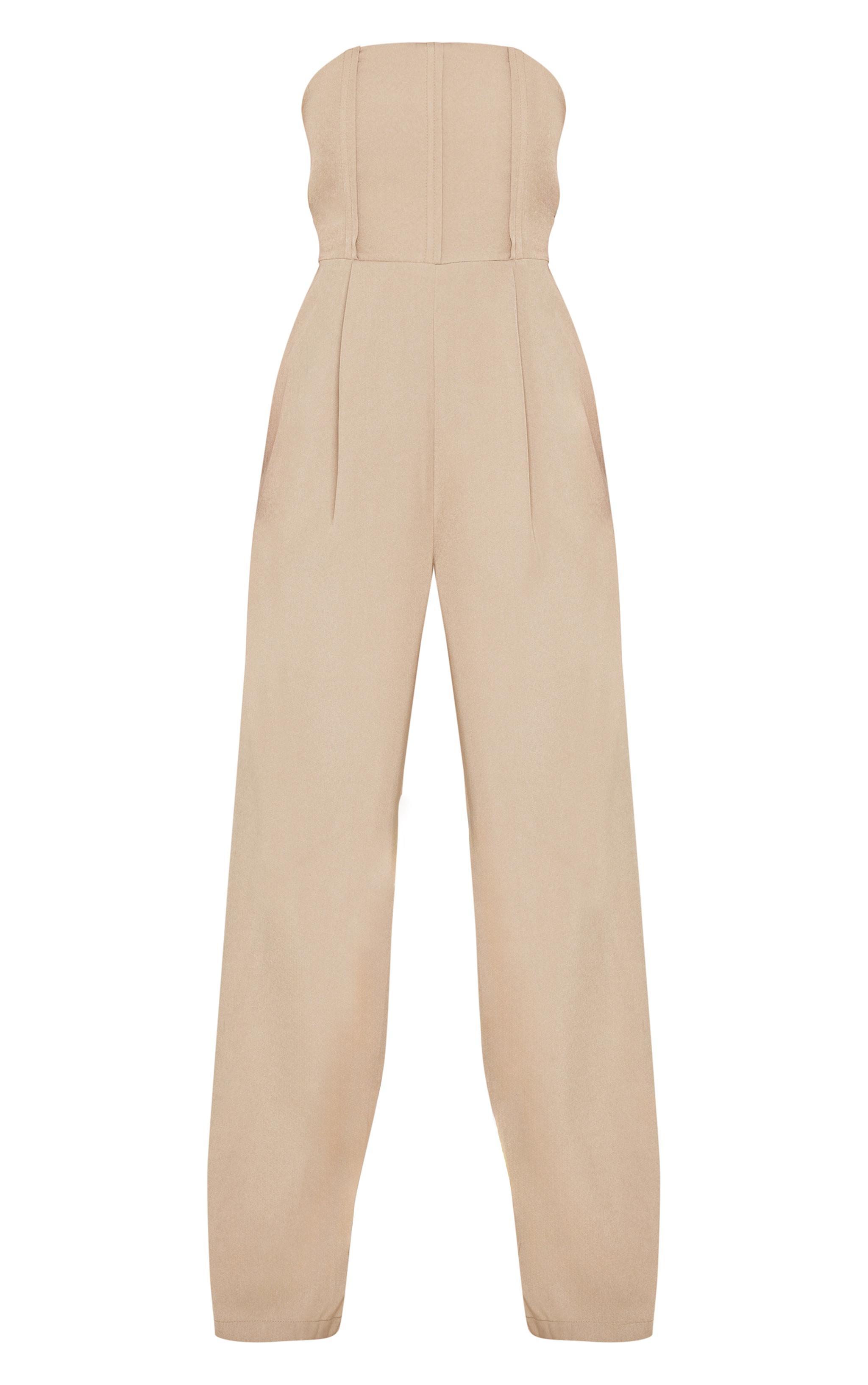 Beige Structured Woven Bandeau Boned Detailed Jumpsuit Product Image