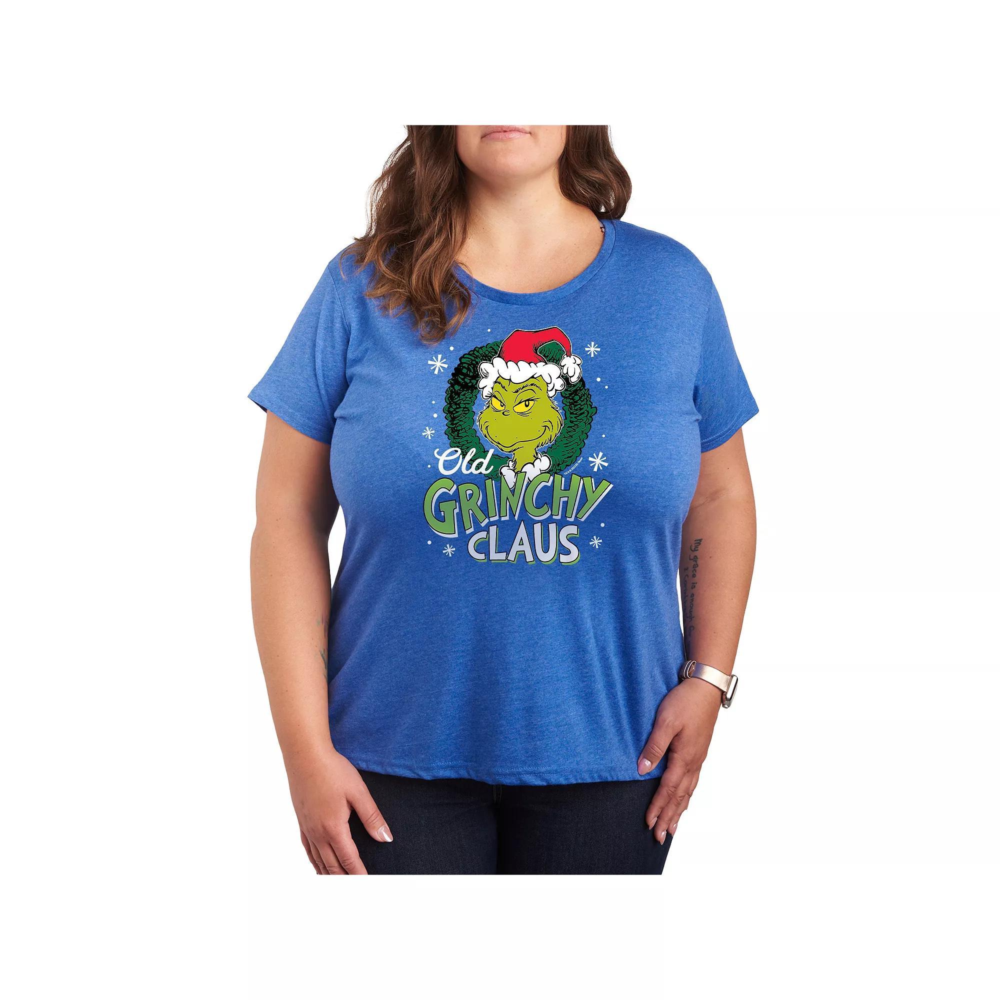 Plus Size Dr. Seuss Old Grinchy Claus Graphic Tee, Women's, Size: 3XL, Grey Royal Blue Product Image