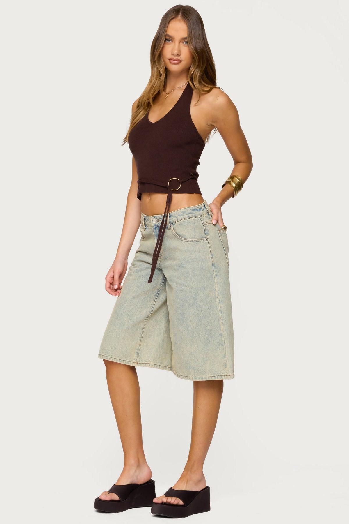 Kez Belted Knit Halter Top Product Image