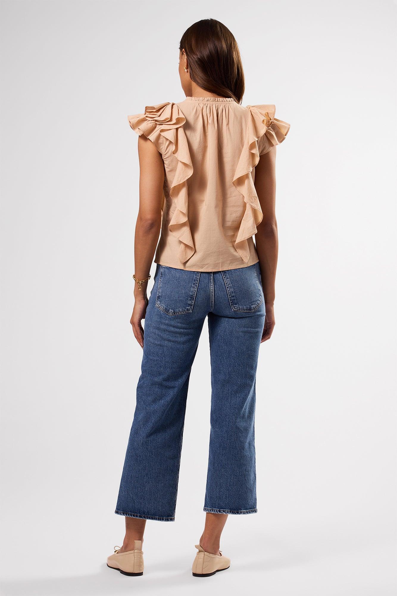 Ruffle Sleeve Top - Biscotti Product Image