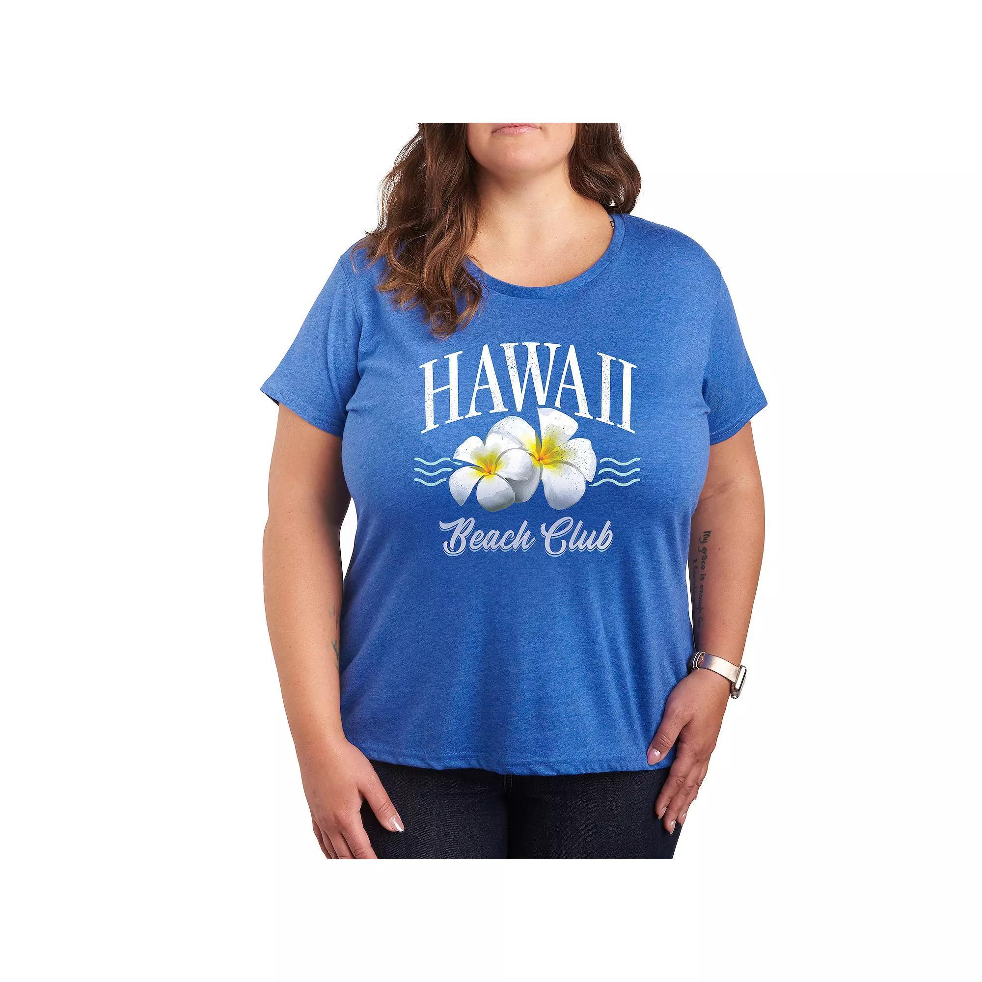 Plus Hawaii Beach Club Graphic Tee, Women's, Size: 2XL, Grey Blue Product Image