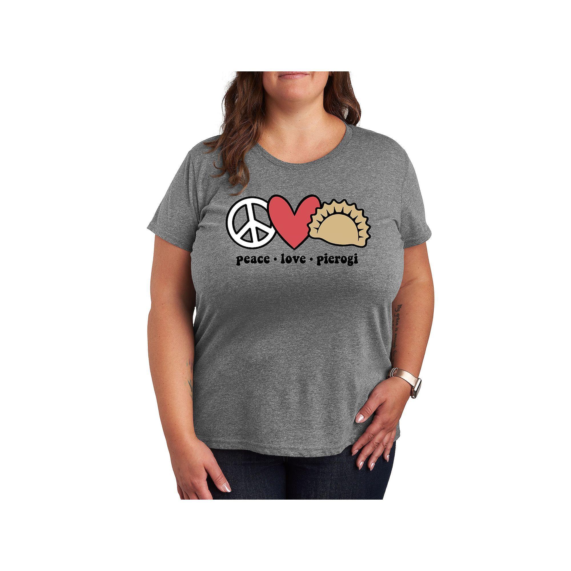 Plus Peace Love Pierogi Graphic Tee, Women's, Size: 2XL, Grey Gray Product Image