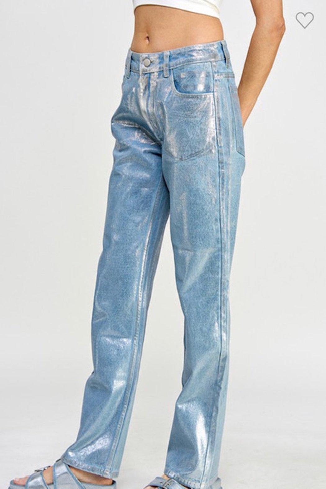 Blue Metallic Jeans Product Image