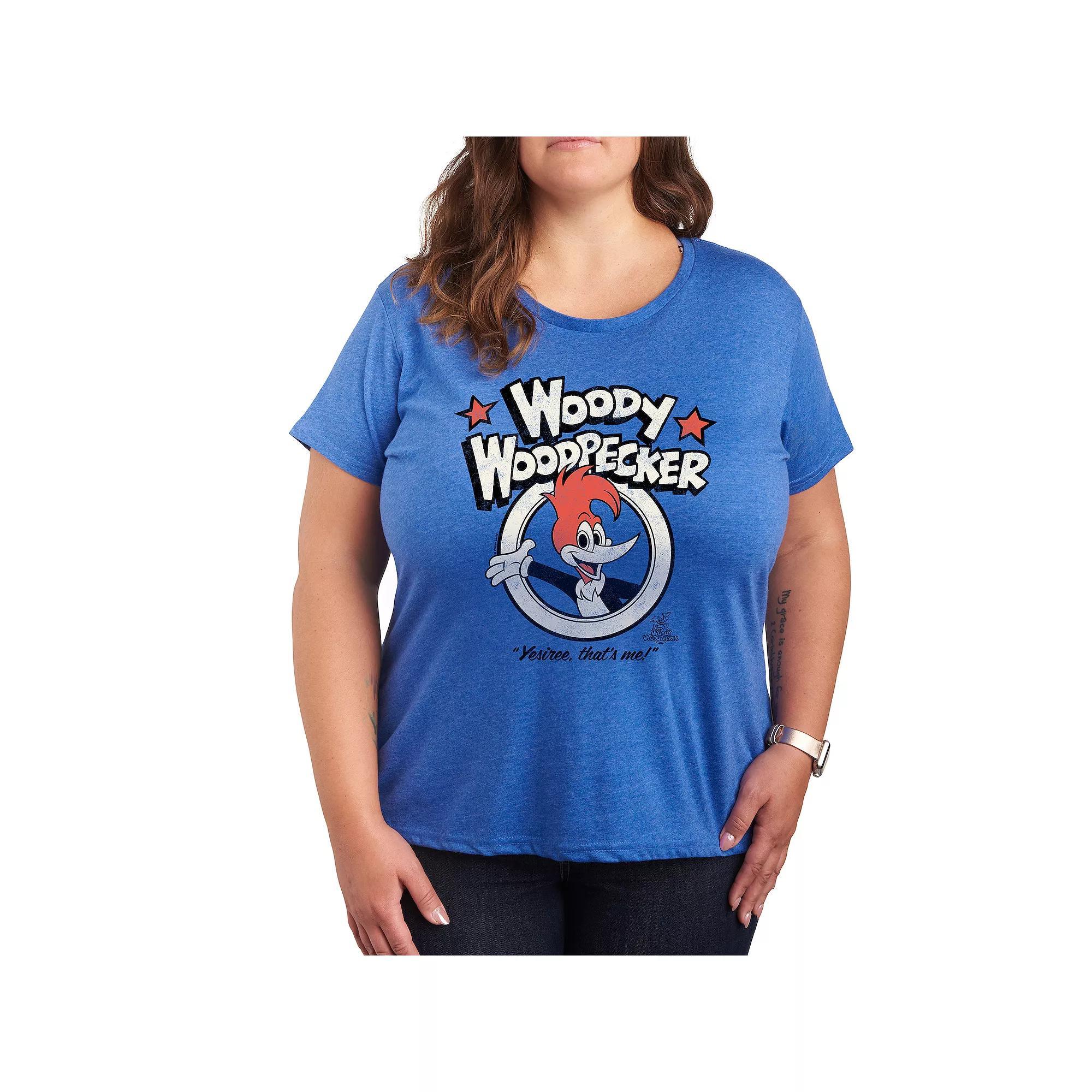 Plus Woody Woodpecker Yesiree Graphic Tee, Women's, Size: 1XL, Grey Royal Blue Product Image