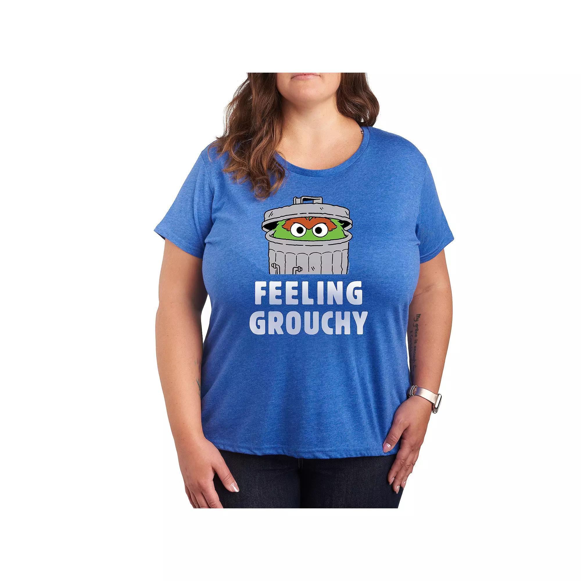 Plus Sesame Street Feeling Grouchy Graphic Tee, Women's, Size: 1XL, Grey Royal Blue Product Image