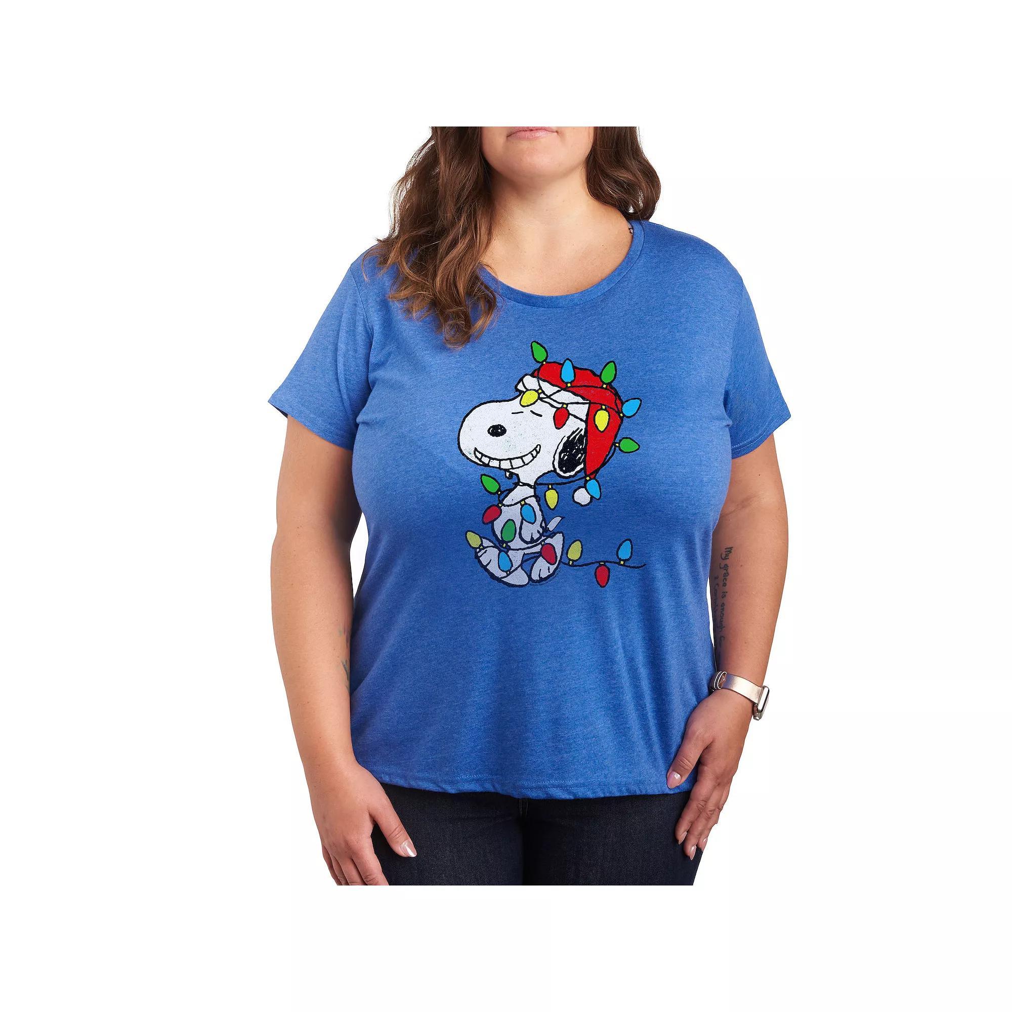 Plus Peanuts Snoopy Christmas Lights Graphic Tee, Women's, Size: 3XL, Grey Royal Blue Product Image