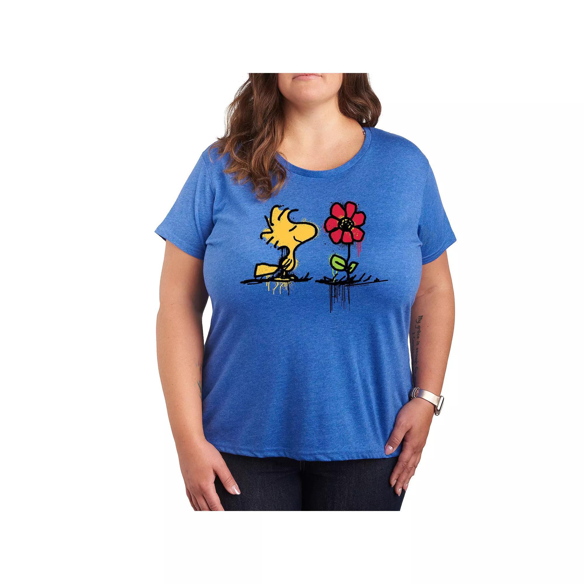 Plus Peanuts Woodstock Rose Graphic Tee, Women's, Size: 1XL, Grey Royal Blue Product Image