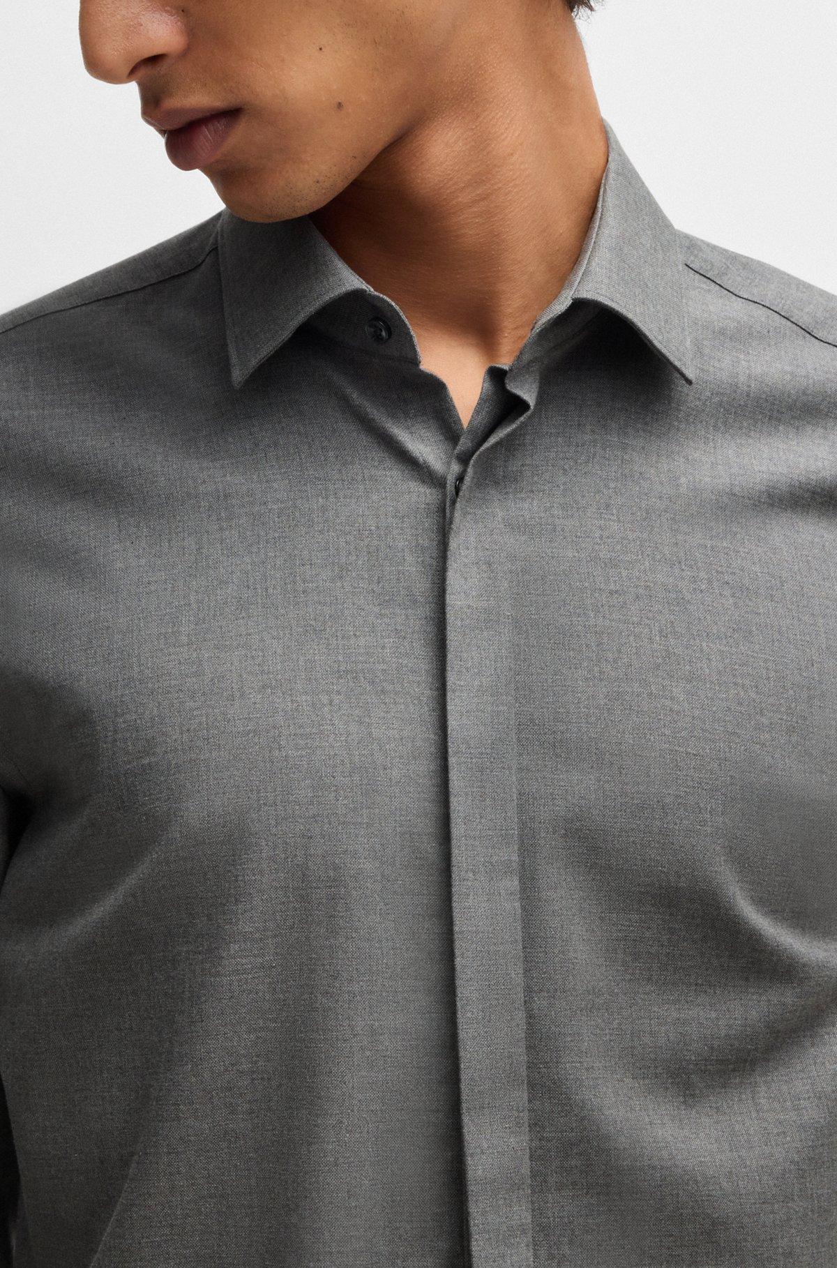 Slim-fit shirt in melange cotton Product Image