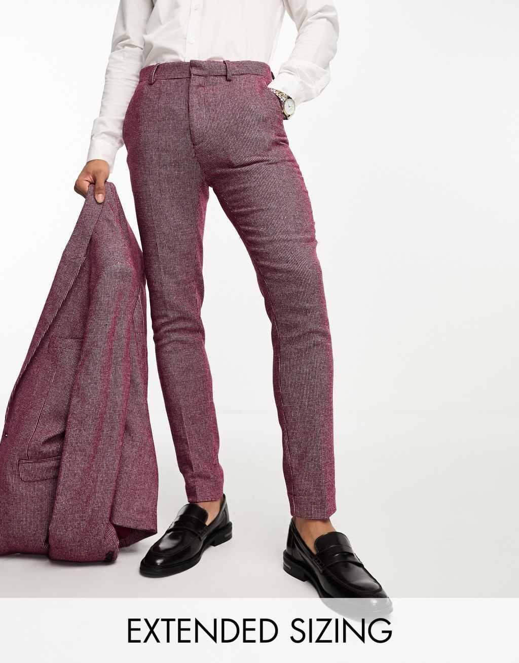 ASOS DESIGN Wedding super skinny wool mix puppytooth suit pants Product Image