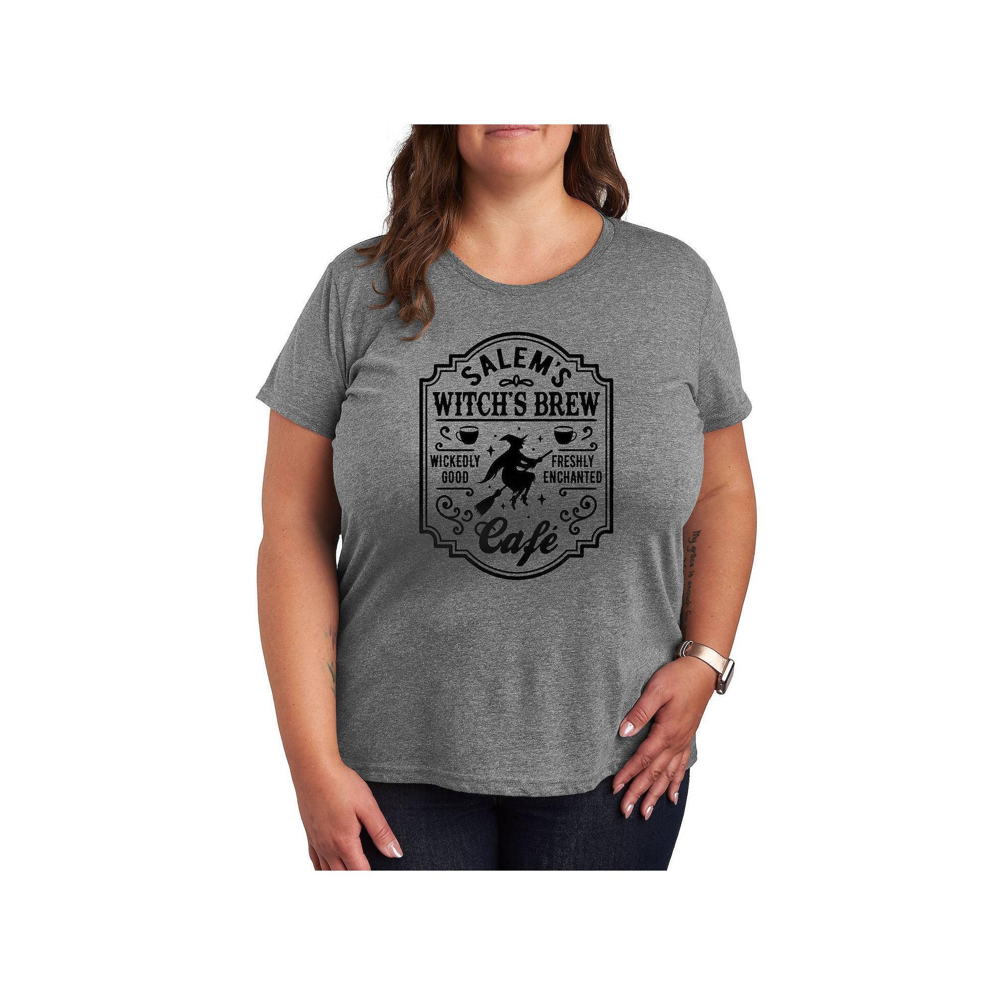 Plus Size Salem's Witchs Brew Cafe Graphic Tee, Women's, Size: 4XL, Grey Gray Product Image