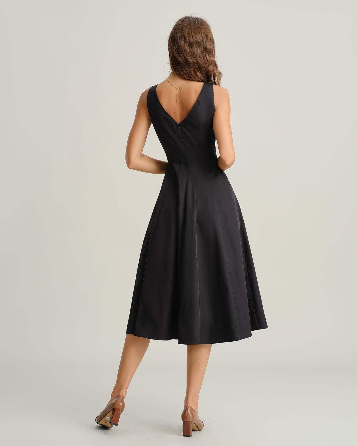 Black V Neck Sleeveless Midi Dress Product Image