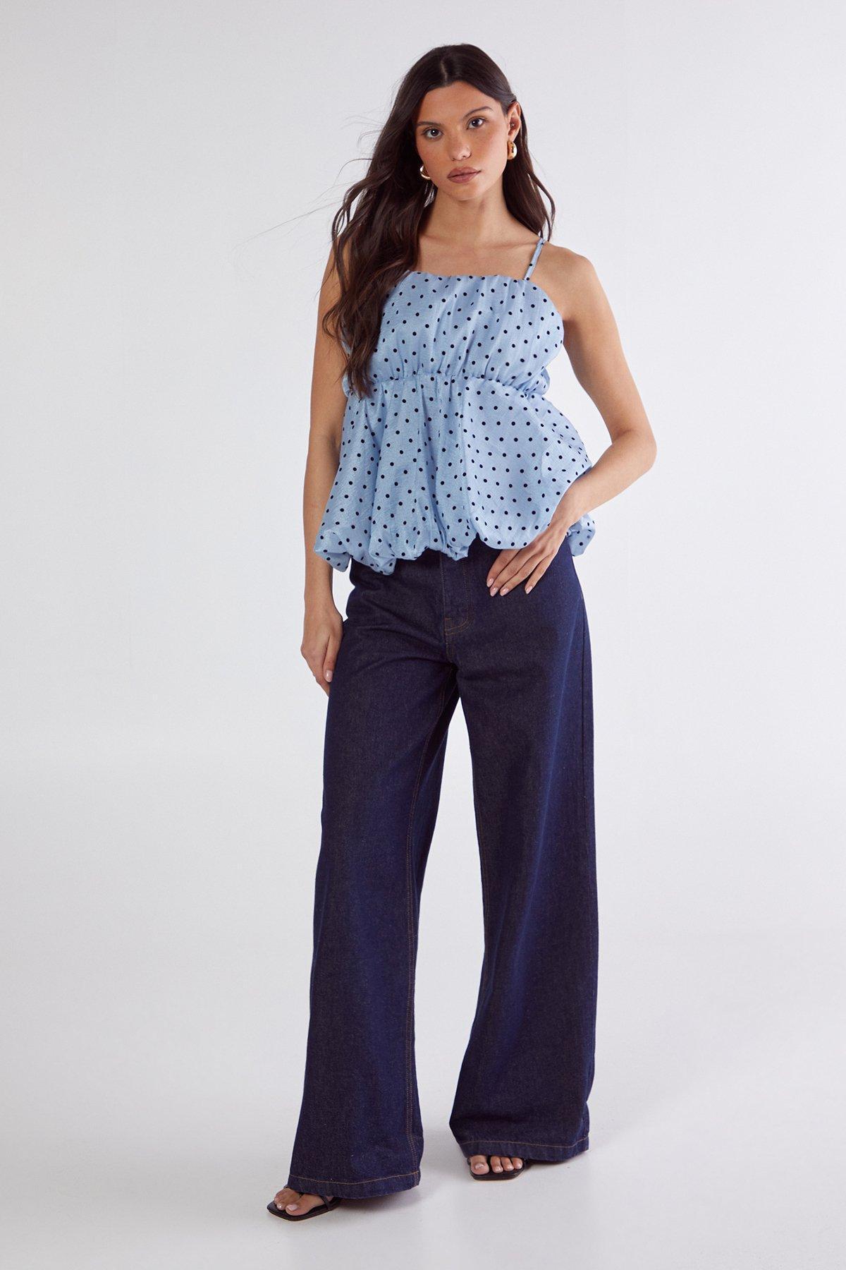 Flocked Polka Dot Bubble Hem Longline Cami Top Product Image