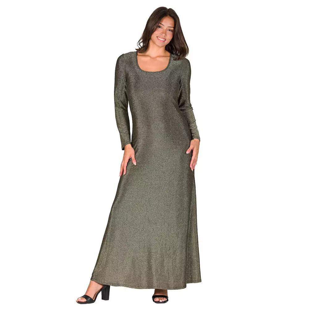 Women's 24Seven Comfort Apparel Long Sleeve Scoopneck Shimmer Maxi Dress,  Product Image