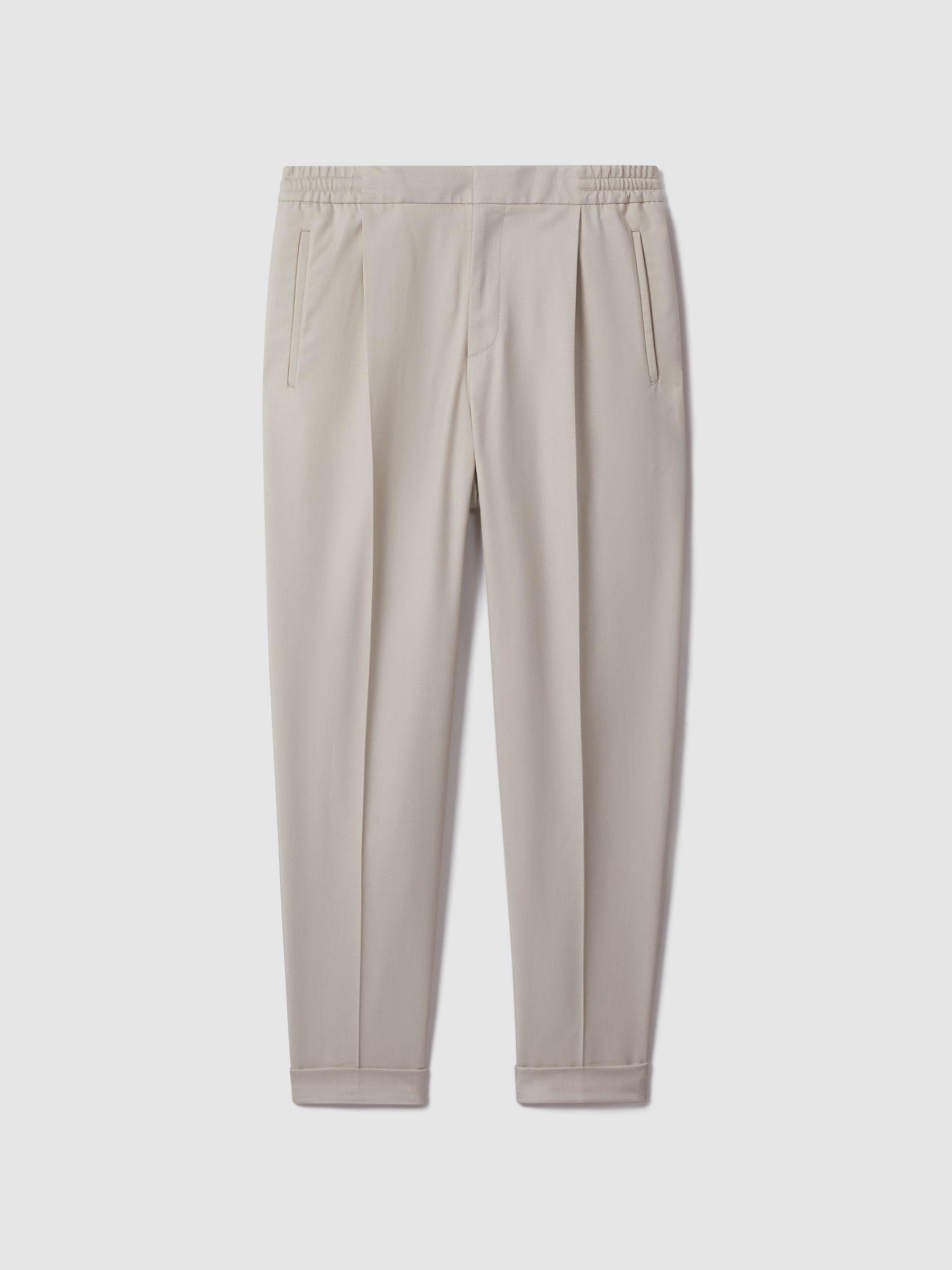 Relaxed Drawstring Trousers with Turn-Ups in Stone Product Image