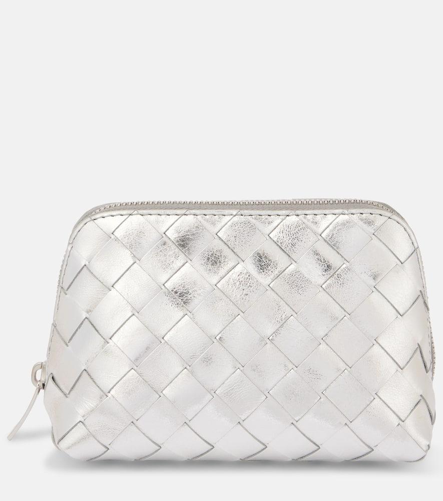 BOTTEGA VENETA Small Intrecciato Leather Pouch In Silver Product Image