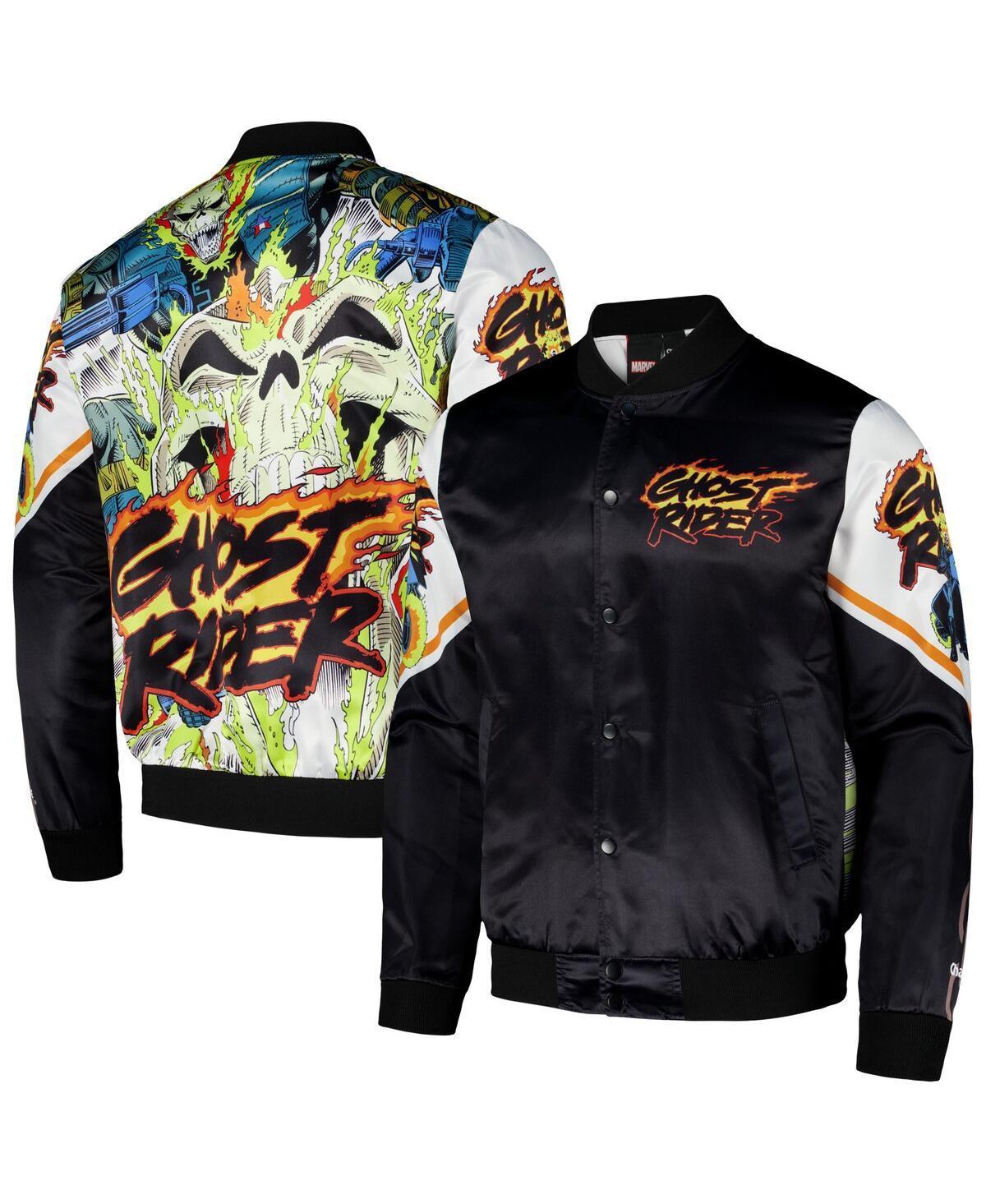 Chalk Line Mens Black Ghost Rider Fanimation Satin Full-Snap Jacket - Black, White Product Image