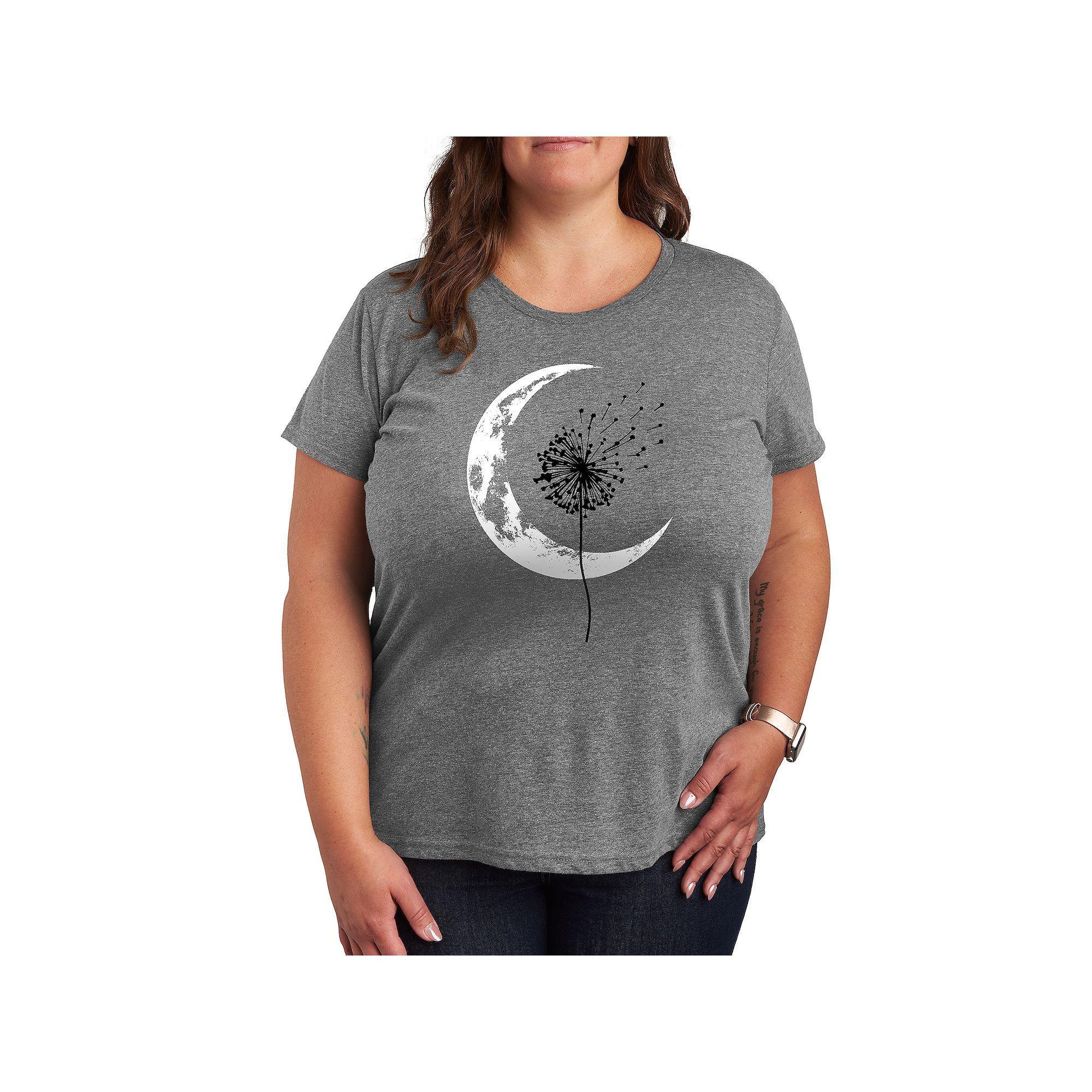 Plus Dandelion Crescent Moon Graphic Tee, Women's, Size: 3XL, Grey Gray Product Image