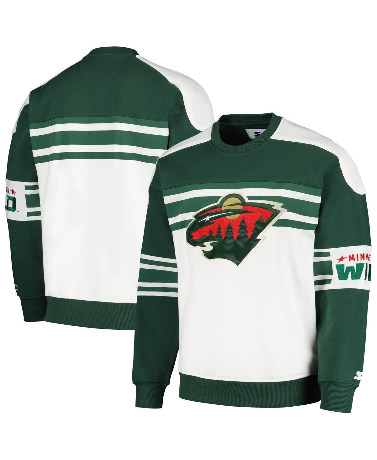 Mens Starter White Minnesota Wild Defense Fleece Crewneck Pullover Sweatshirt Product Image