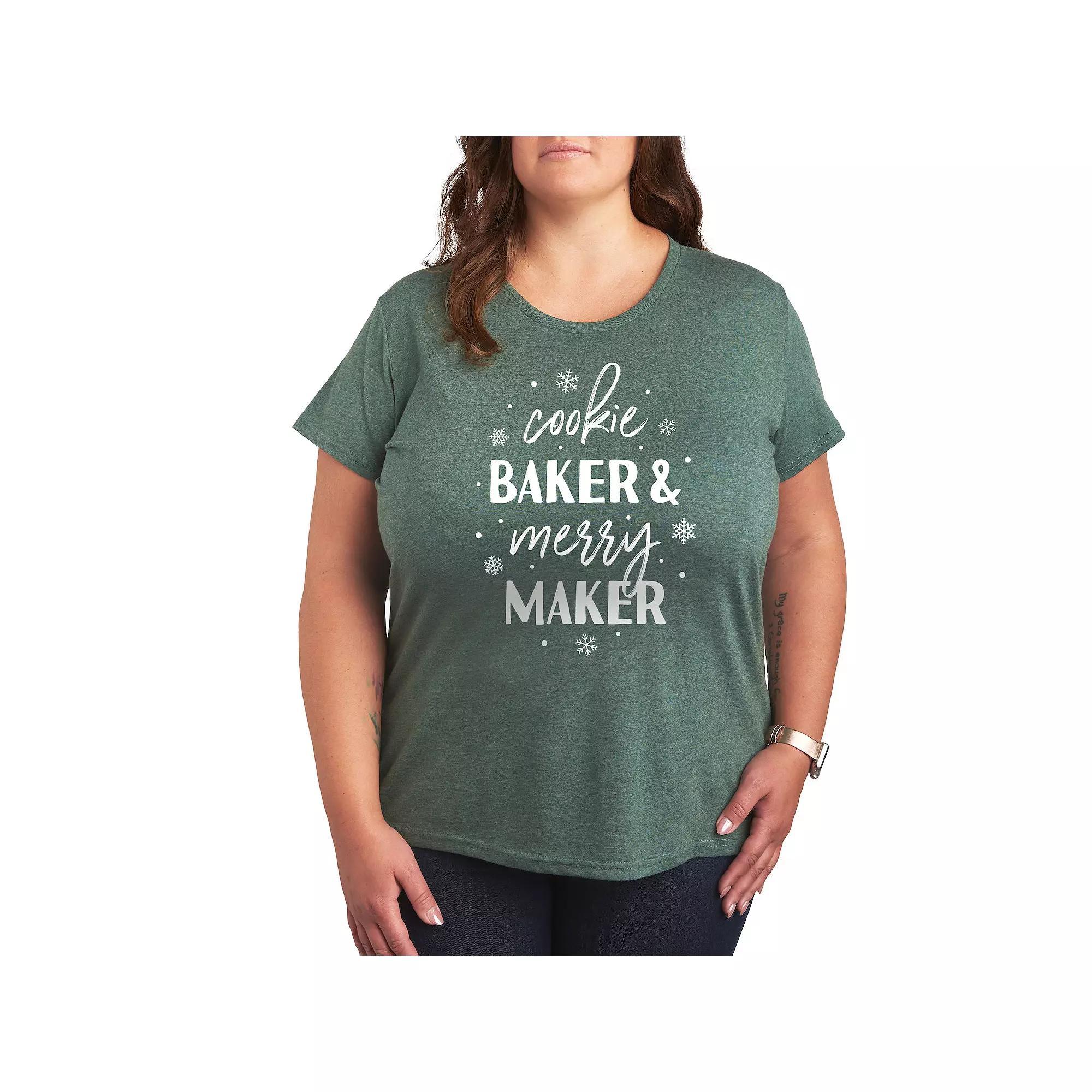 Plus Cookie Baker And Merry Maker Graphic Tee, Women's, Size: 1XL, Grey Green Product Image