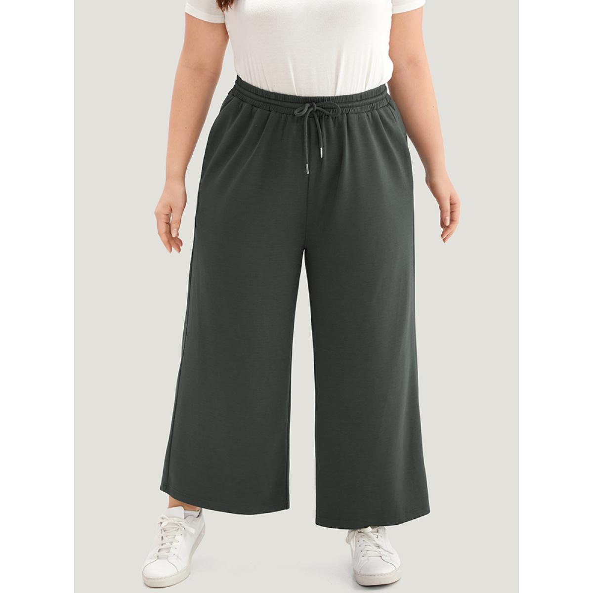 Plus Size Supersoft Essentials Drawstring Straight leg Pants Women DimGray Casual Straight Leg High Rise Dailywear Pants BloomChic 30/6X Product Image