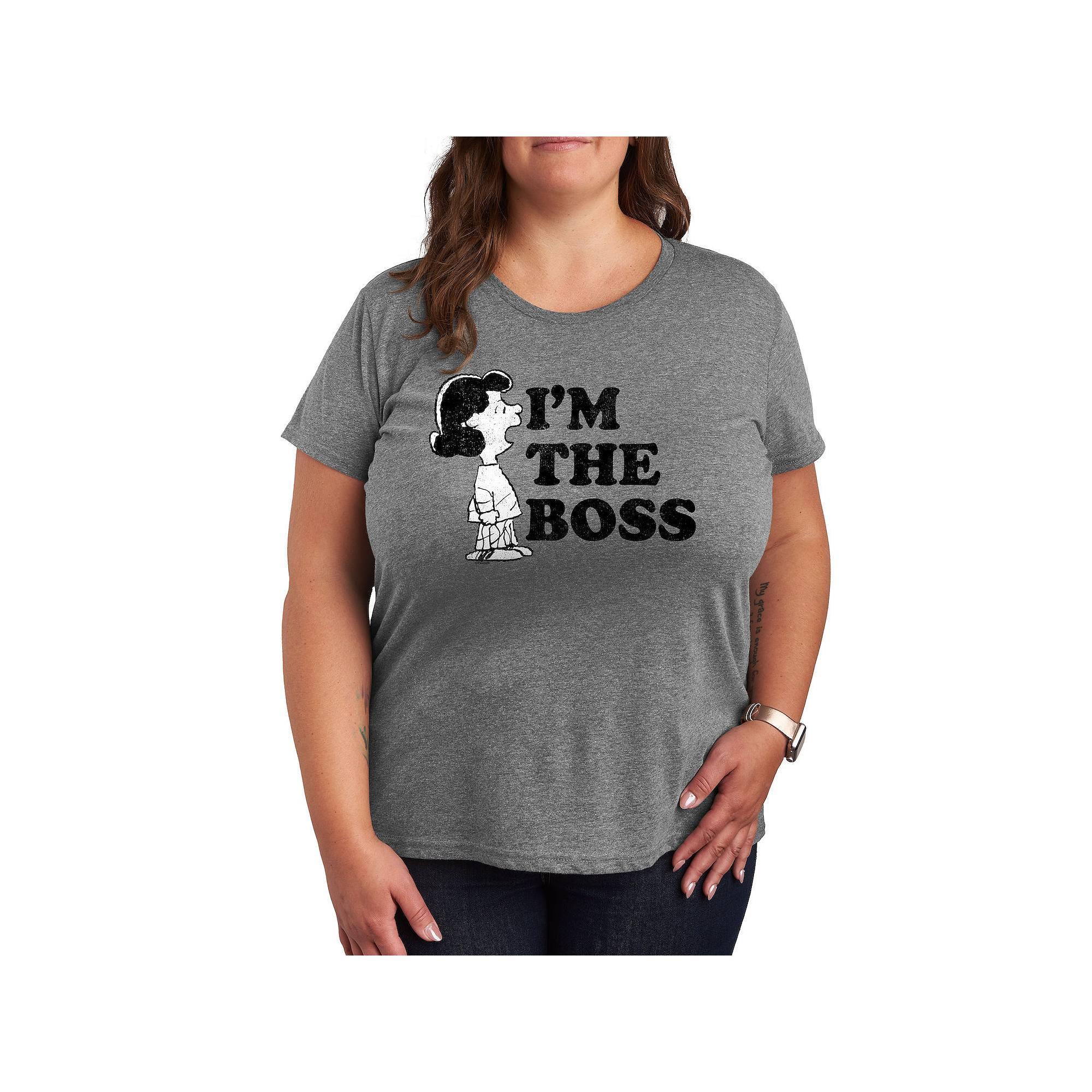 Plus Peanuts Lucy I'm The Boss Graphic Tee, Women's, Size: 3XL, Grey Gray Product Image