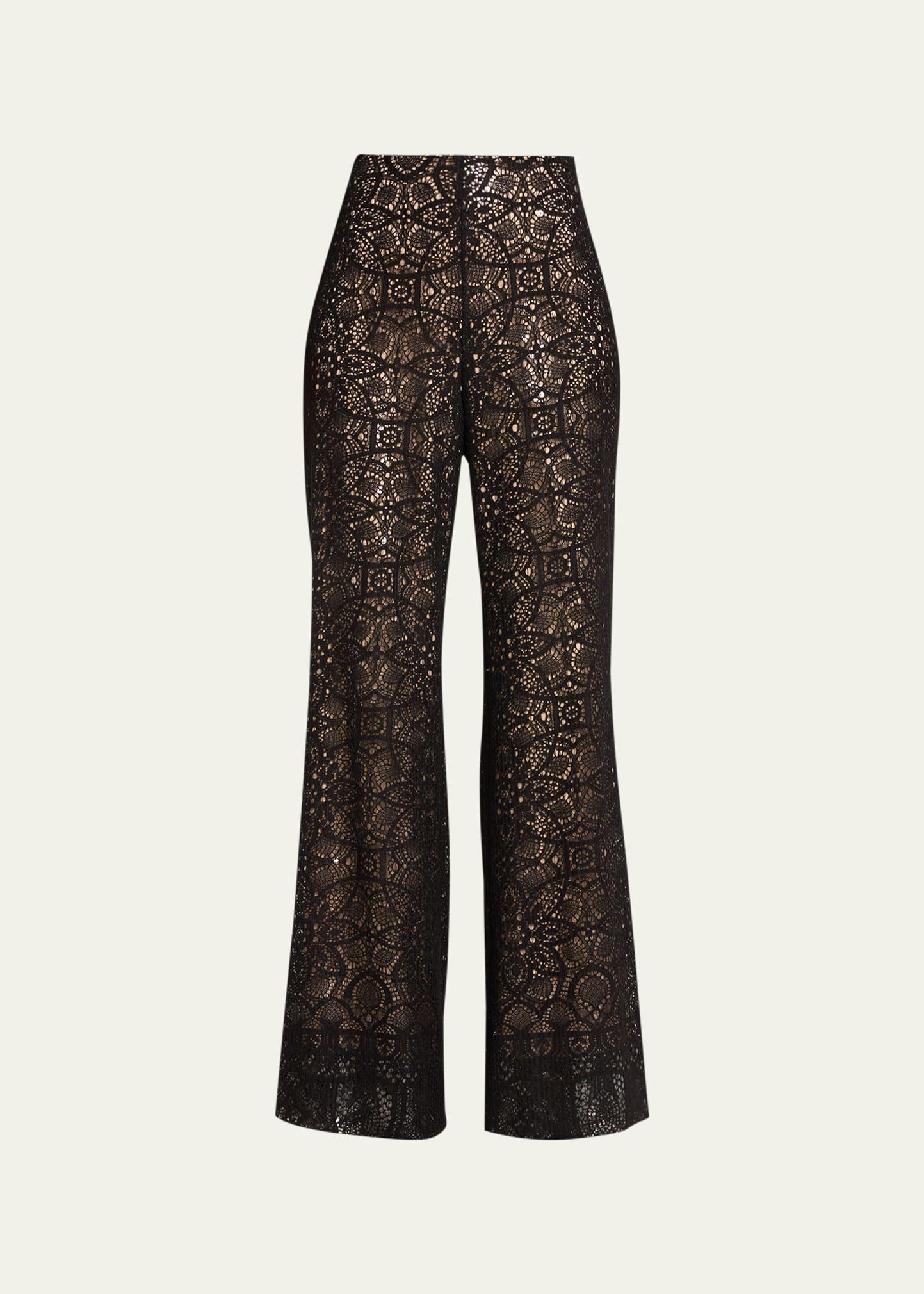 Womens Piper Geometric Cotton-Blend Chantilly Lace Flare Pants Product Image