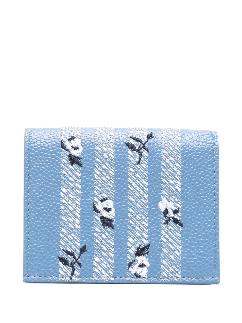 THOM BROWNE 4-bar Rose-embroidered Leather Cardholder In 450 Blue Product Image