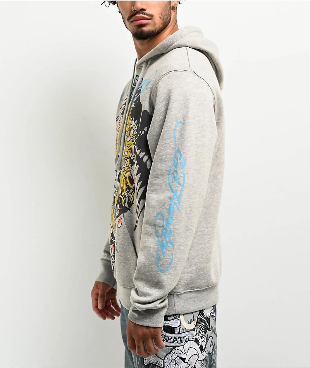 Ed Hardy Yellow Hair Skull Grey Hoodie Product Image