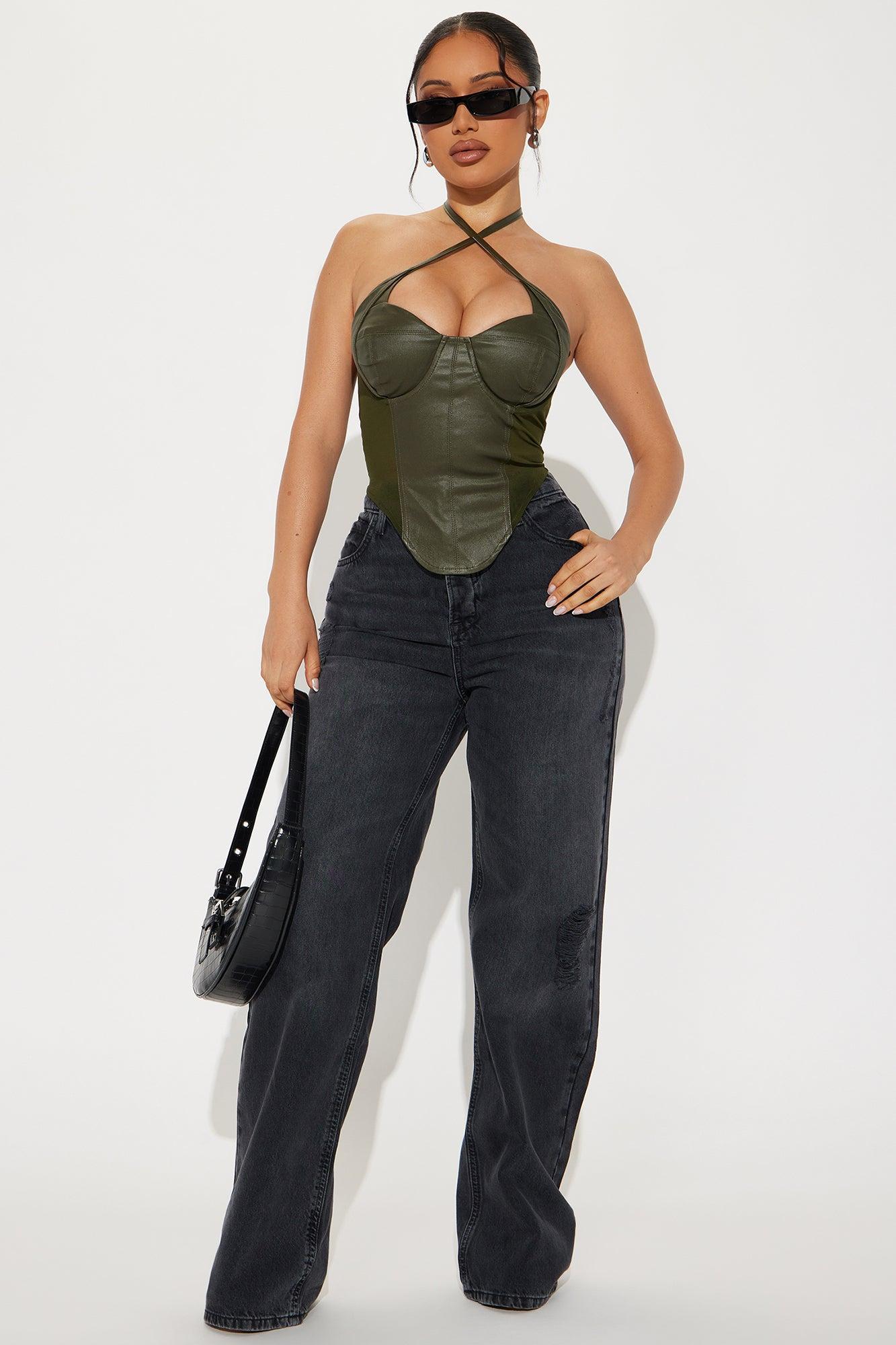 All I Needed Leather Corset Top - Olive Product Image