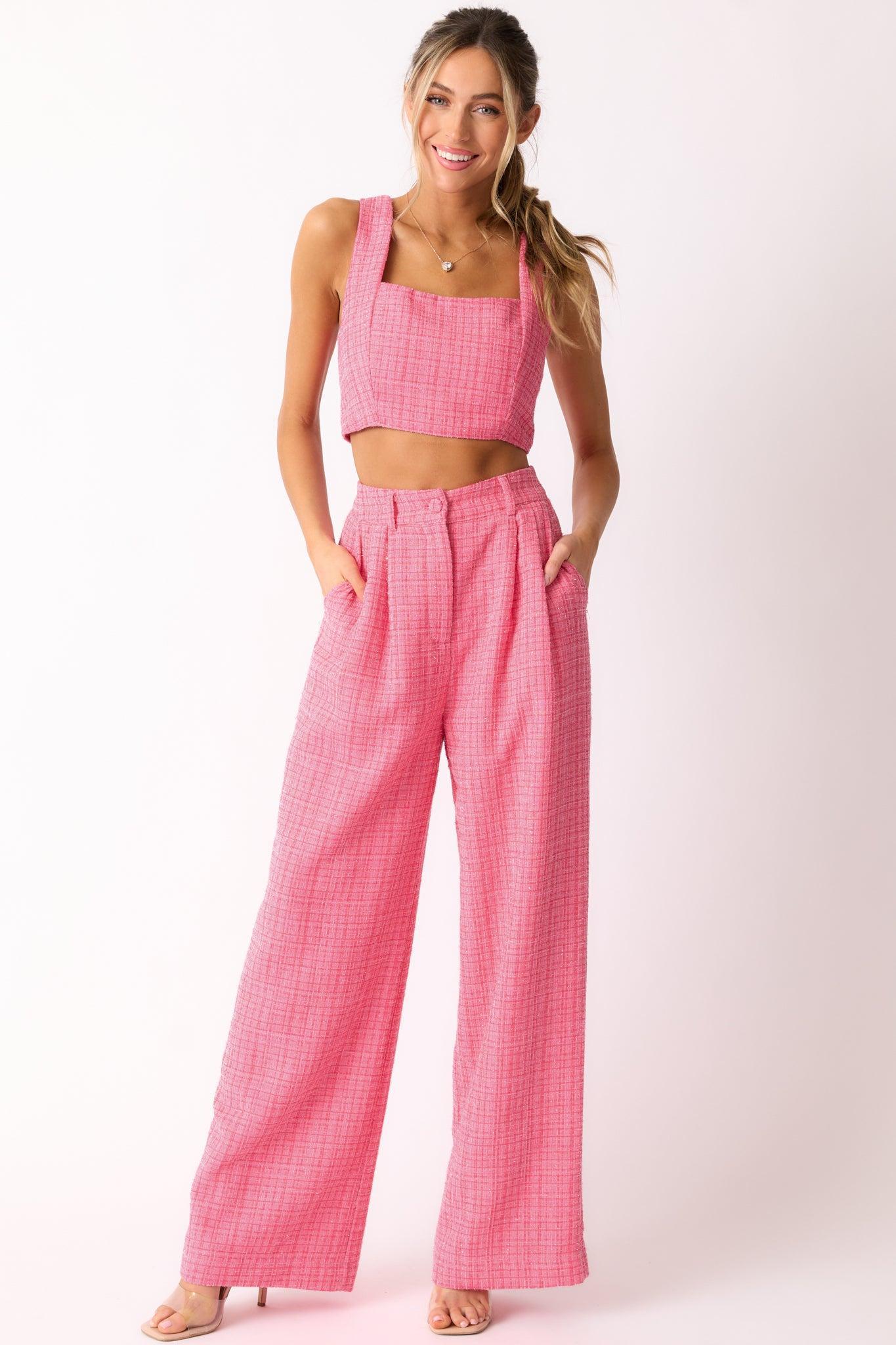 Go Get It Pink Tweed Crop Top Product Image