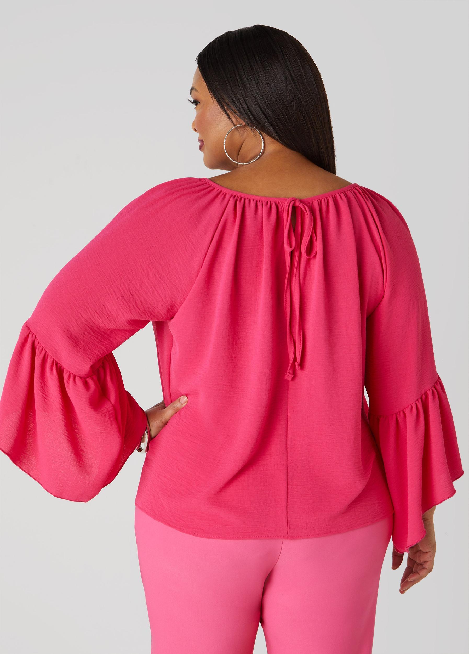 Plus Size Textured Bell Sleeved Blouse Ashley Stewart Product Image