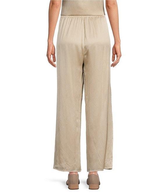 Eileen Fisher Striated Silk Satin Straight Leg Pull-On Ankle Pants Product Image