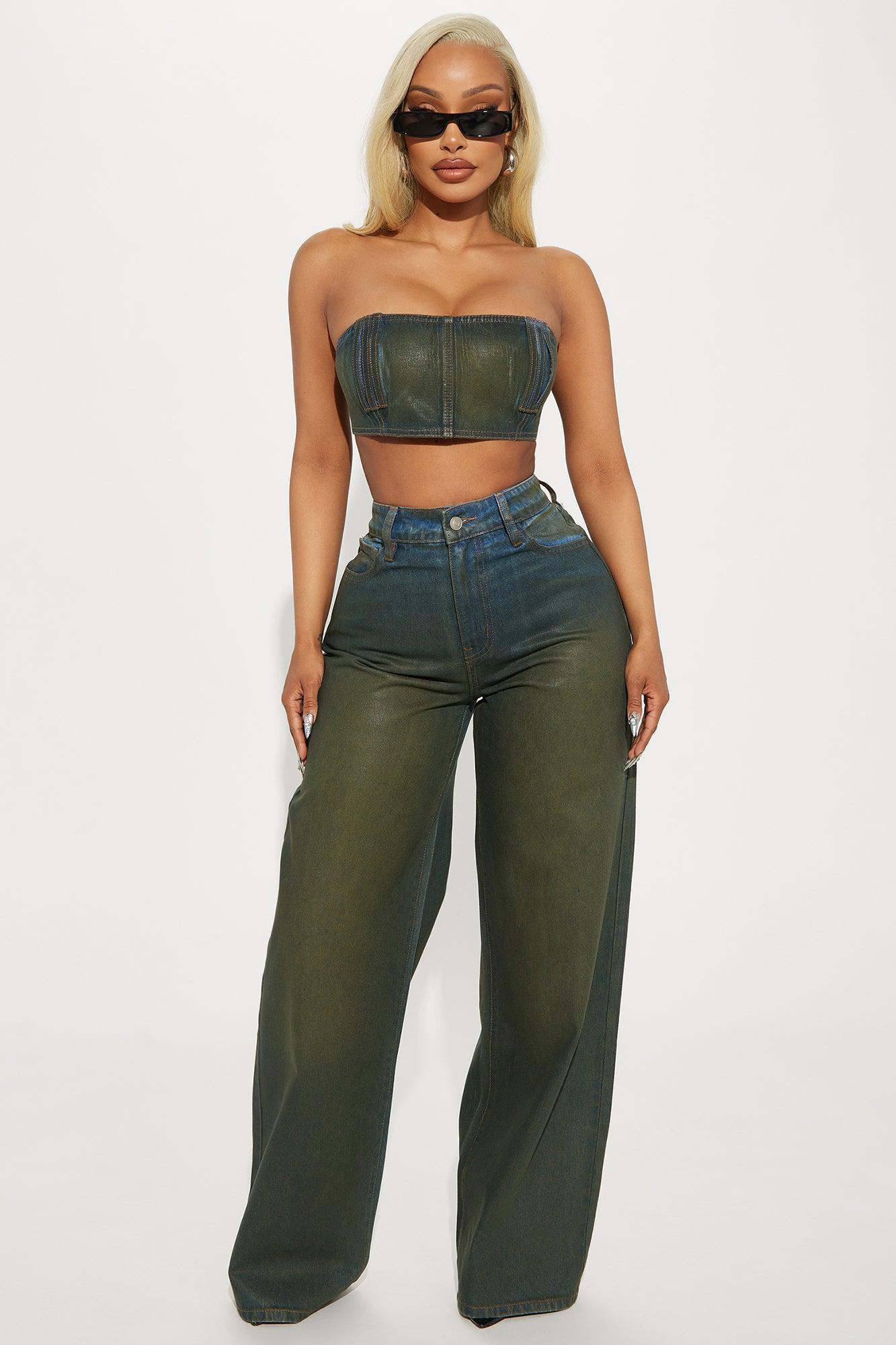 Switch Up Coated Denim Bandeau Top - Olive Product Image