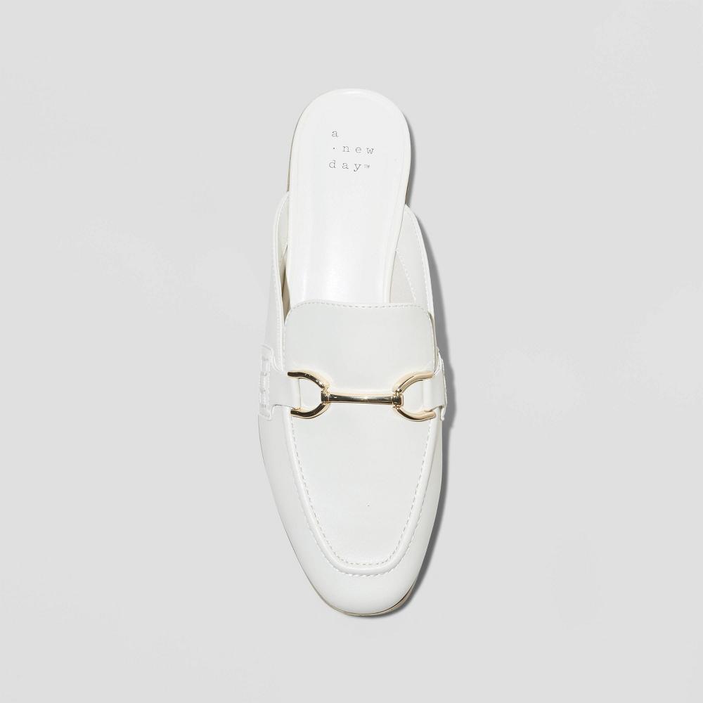 Womens Sandy Mule Flats with Memory Foam Insole - A New Day Off-White 10 Product Image