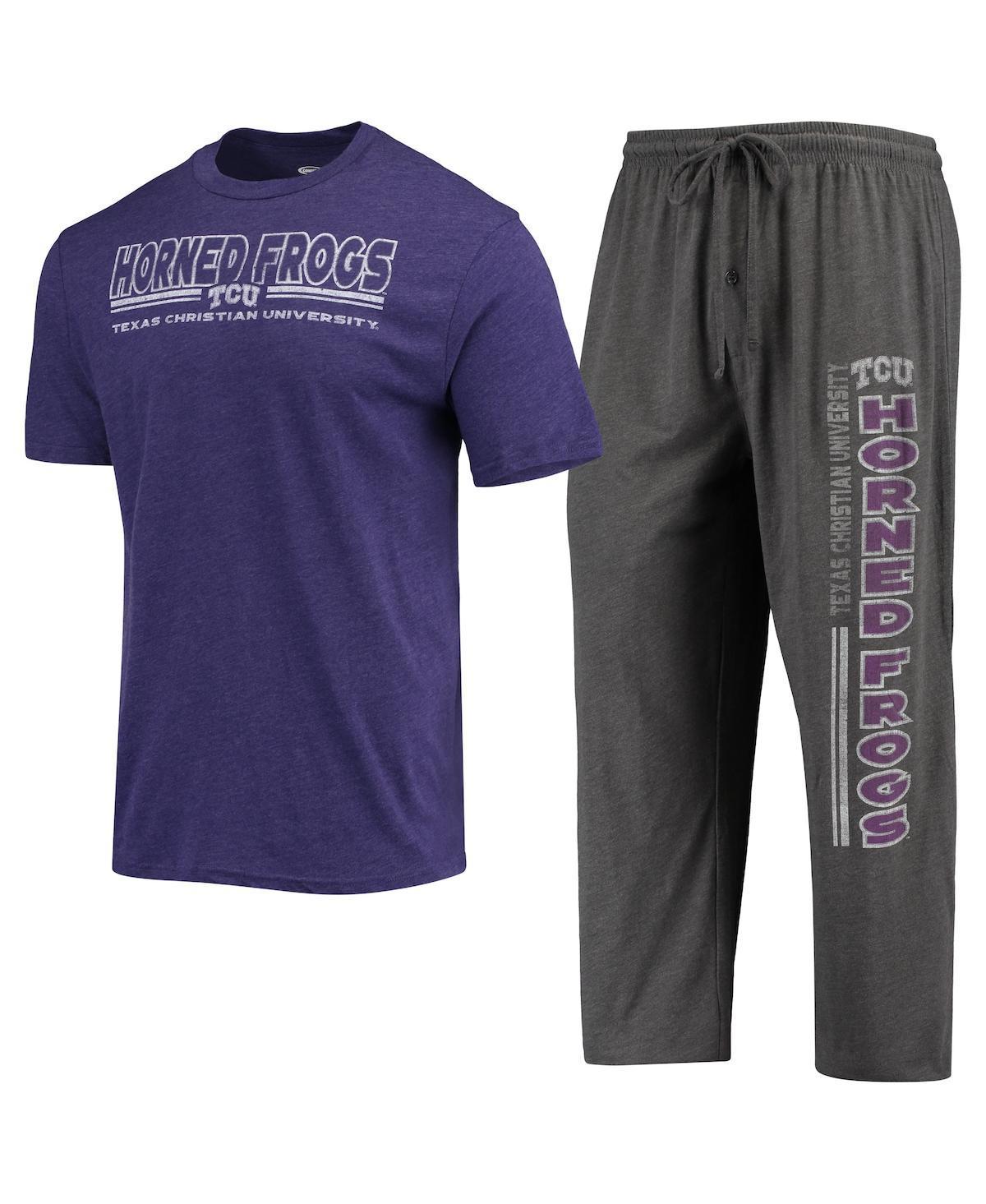 Mens Concepts Sport Heathered Charcoal/Purple TCU Horned Frogs Meter T-Shirt & Pants Sleep Set Product Image