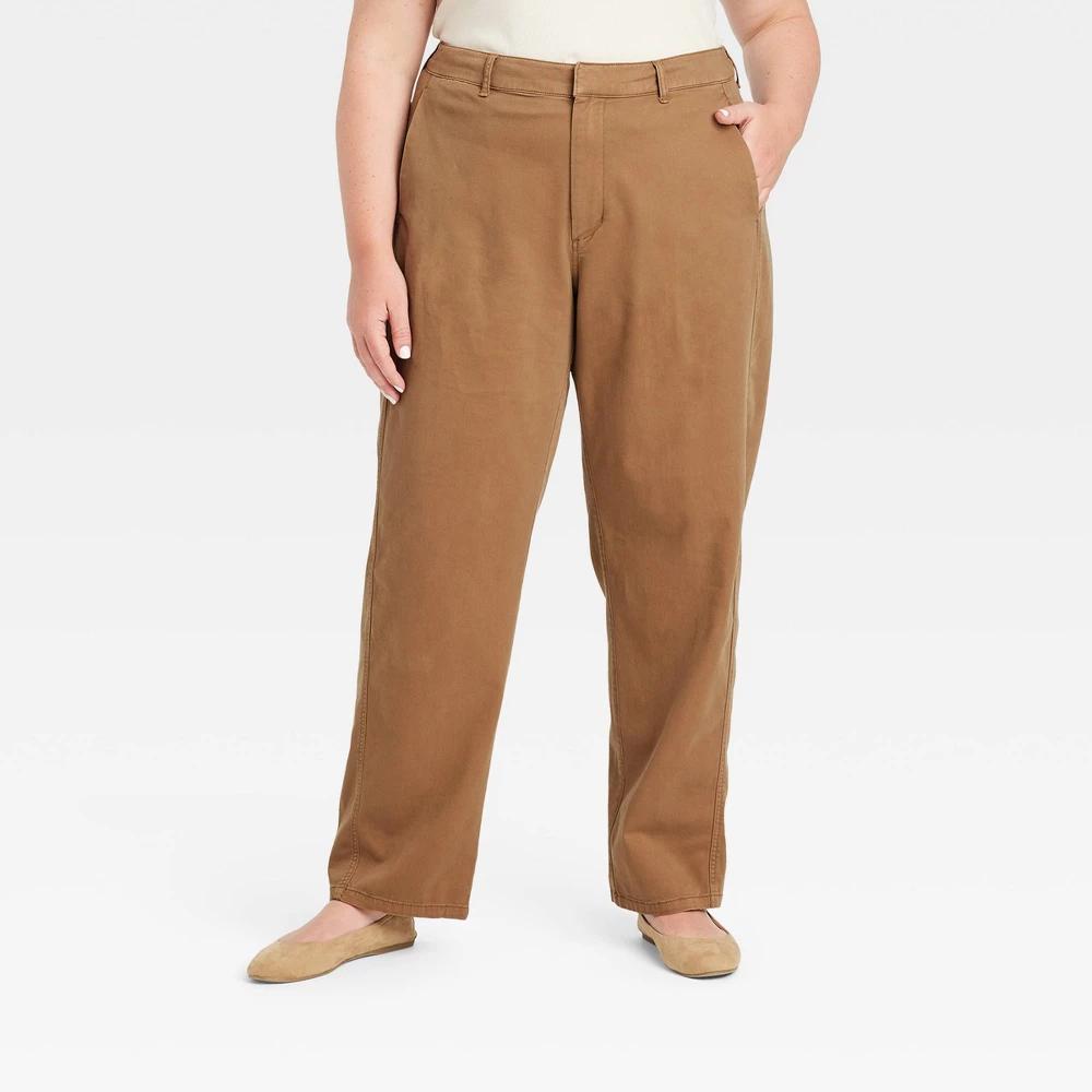 Womens High-Rise Curved Leg Chino Pants - Universal Thread Tan 18 Product Image