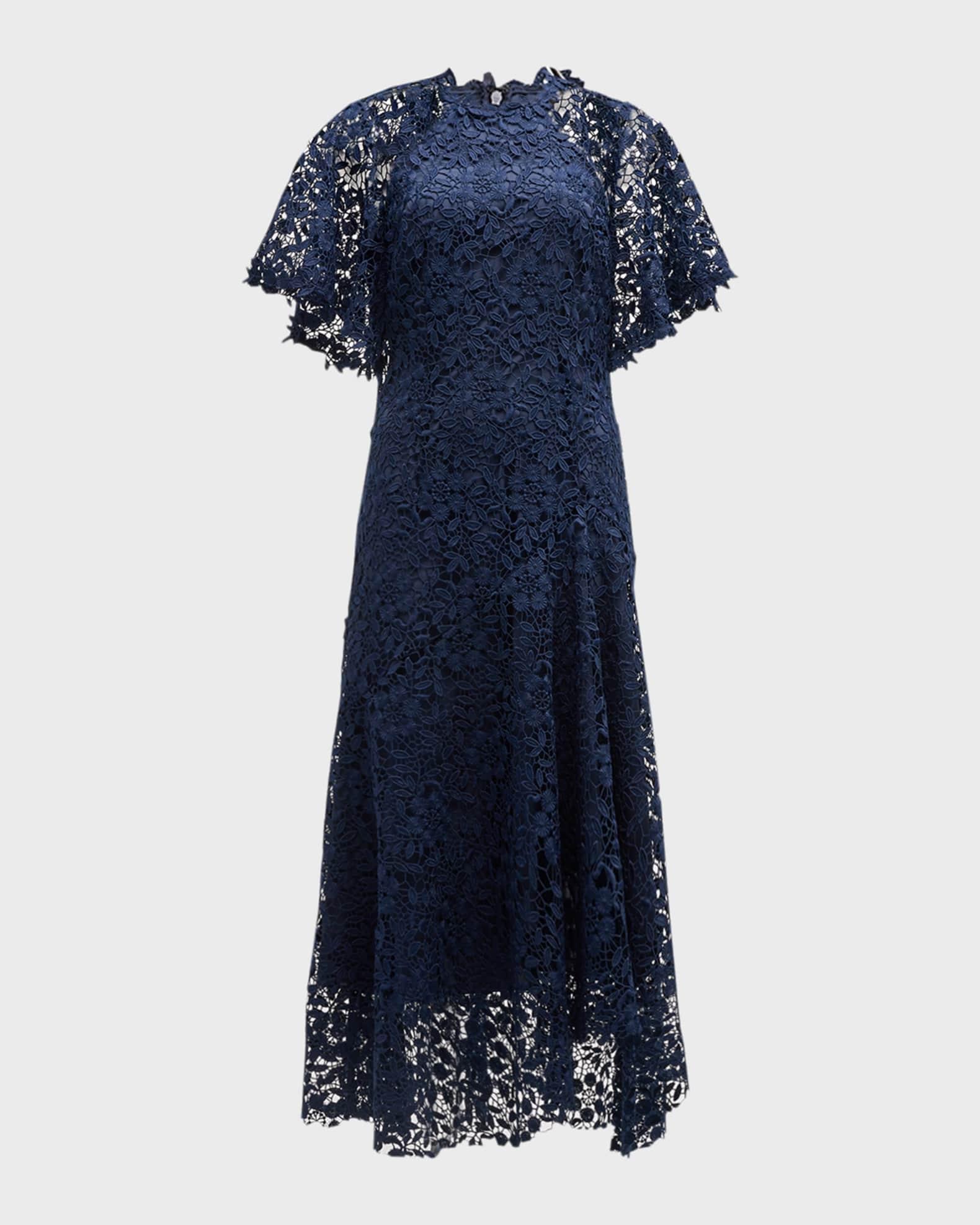Asymmetric A-Line Floral Lace Midi Dress Product Image