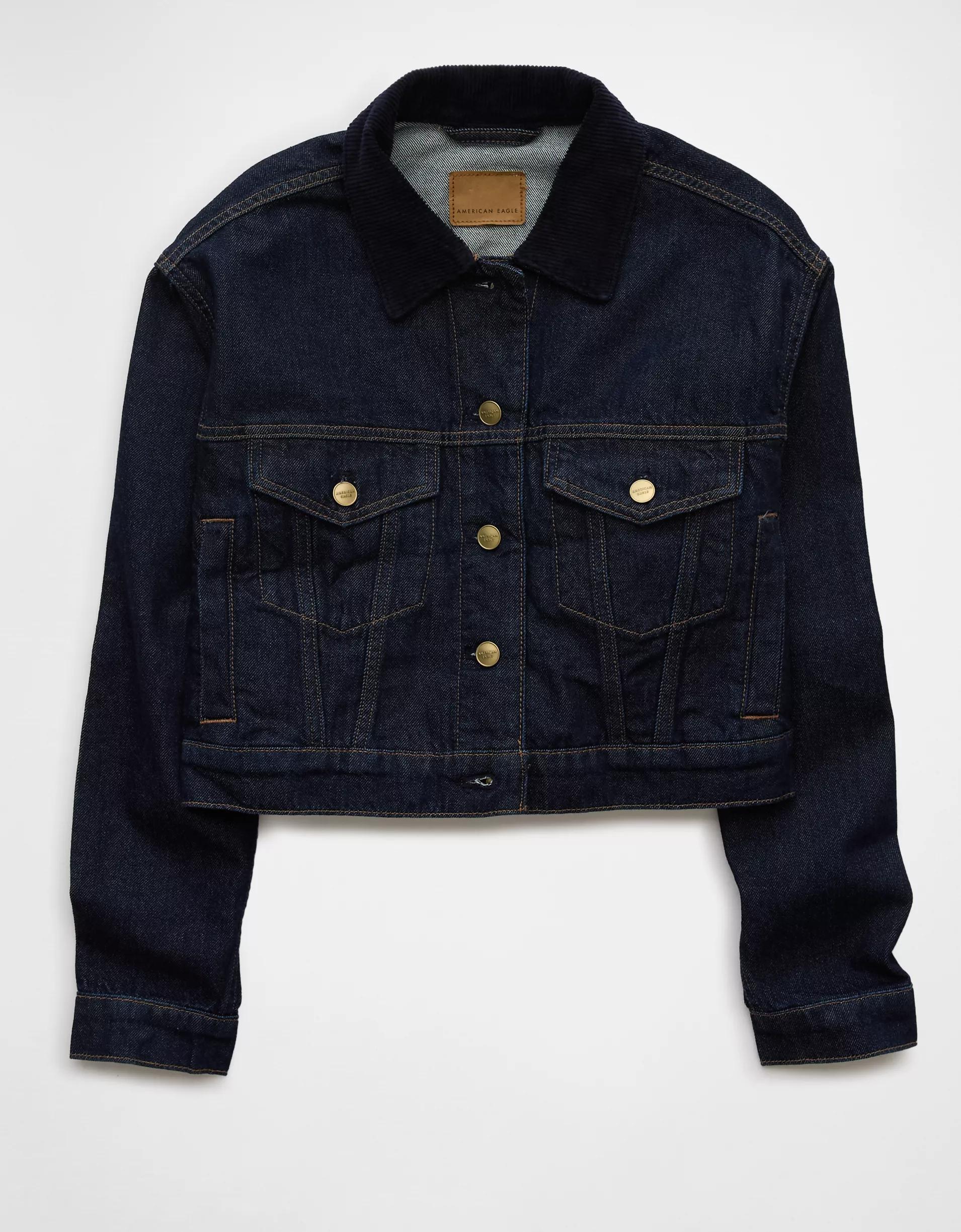AE Cropped Corduroy Collar Denim Jacket Product Image