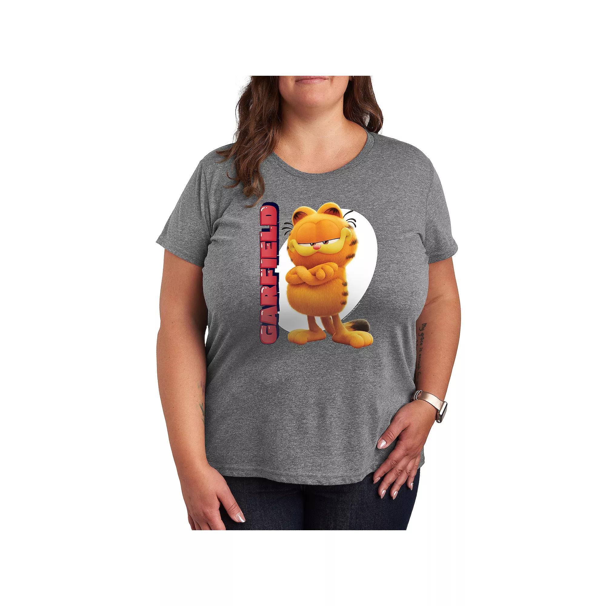 Plus The Garfield Movie Vertical Graphic Tee, Women's, Size: 2XL, Grey Blue Product Image