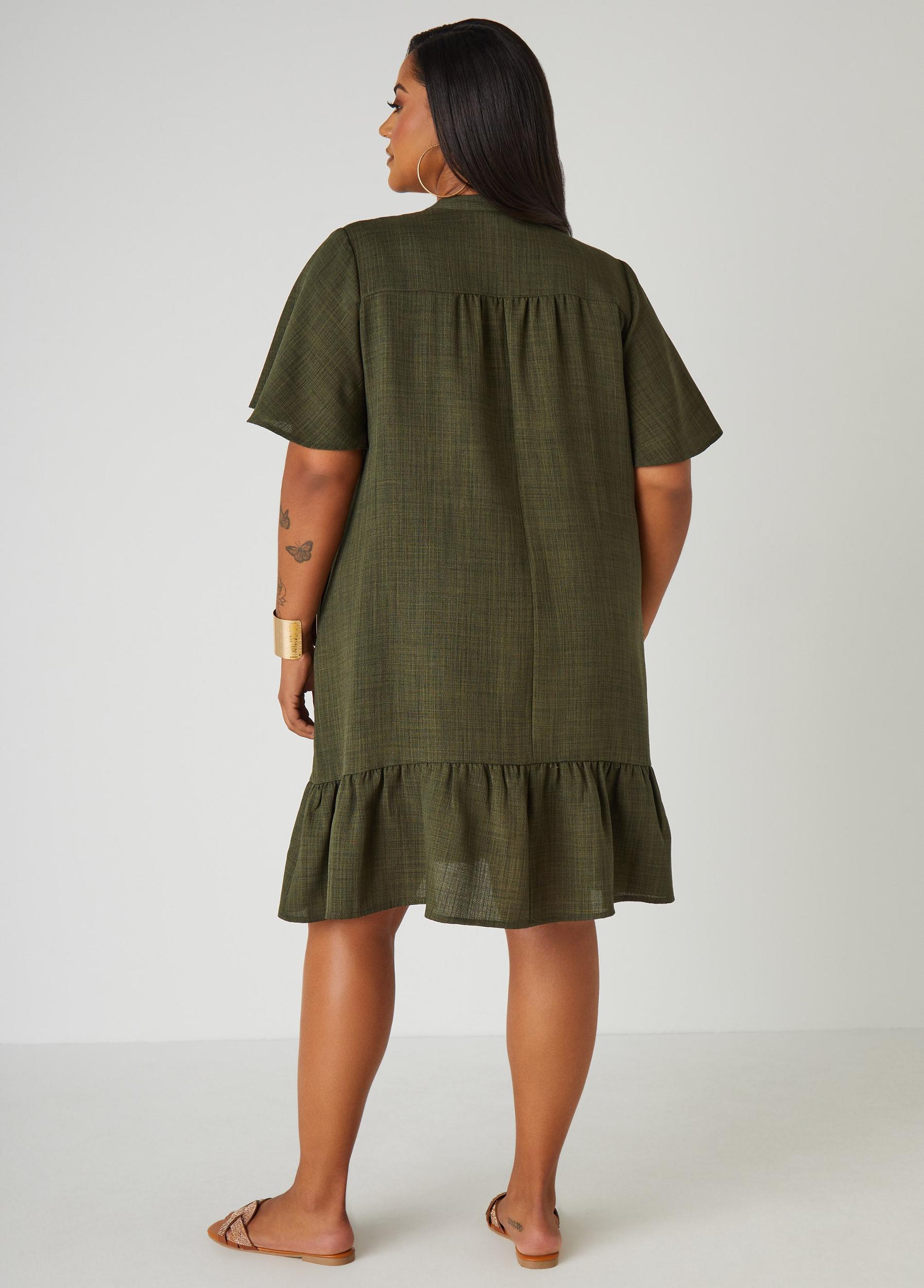 Flounced Slub Woven Shirtdress Product Image