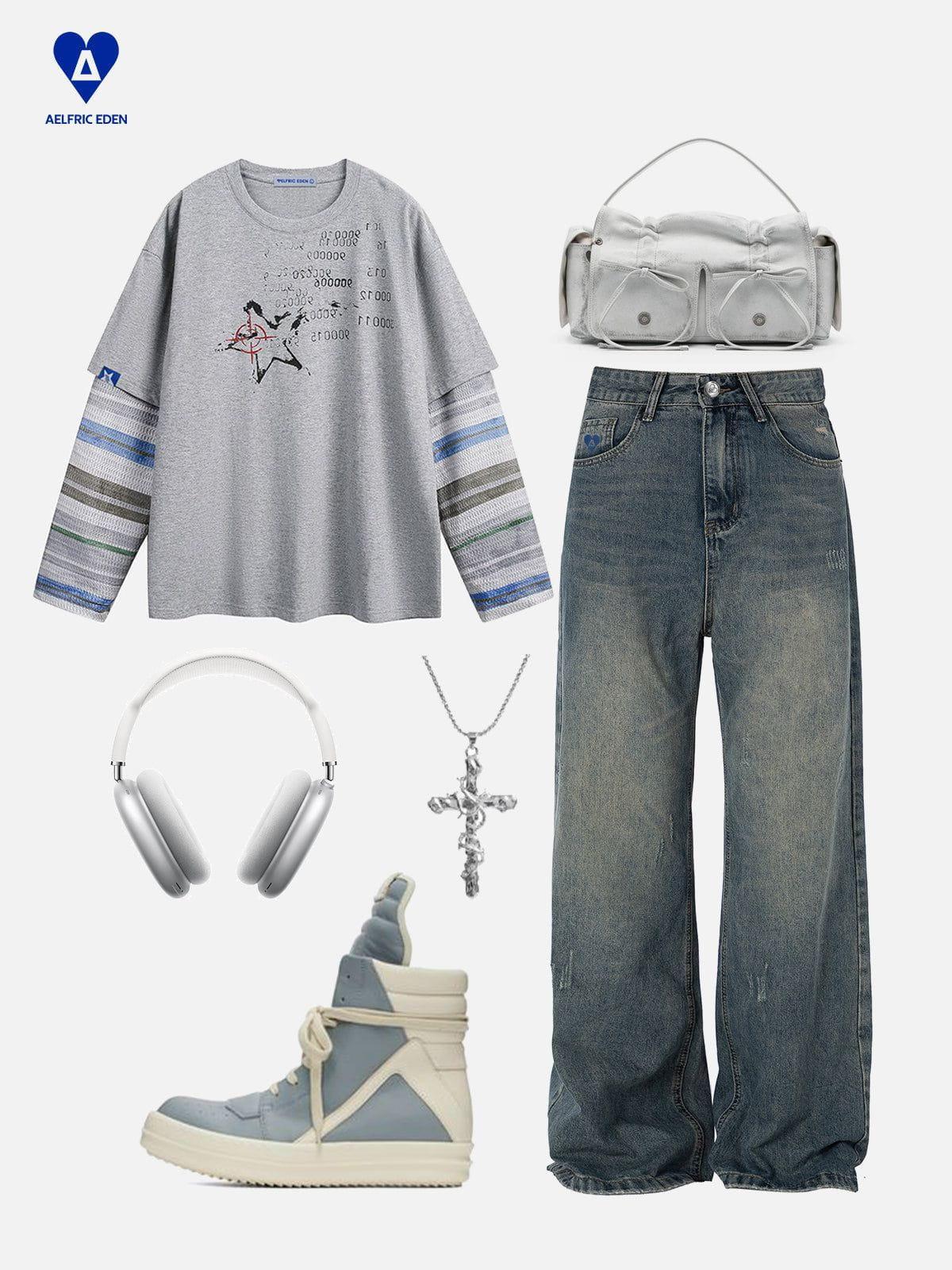 Aelfric Eden Blurring Print Two Layer Long Sleeve Tee Product Image