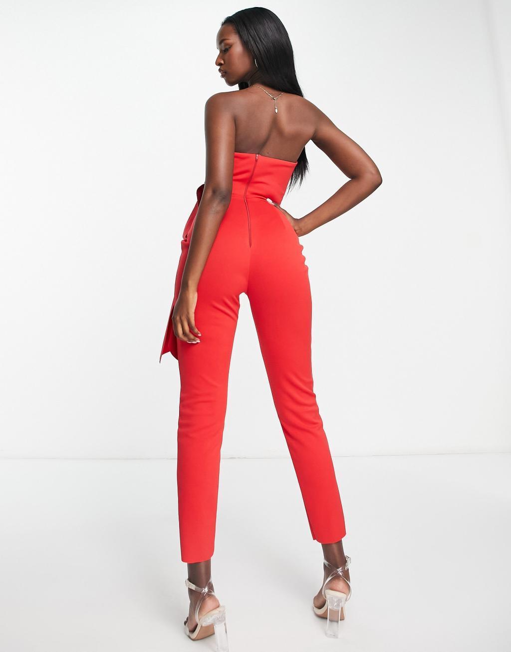 ASOS DESIGN scuba plunge bandeau jumpsuit with bow detail Product Image