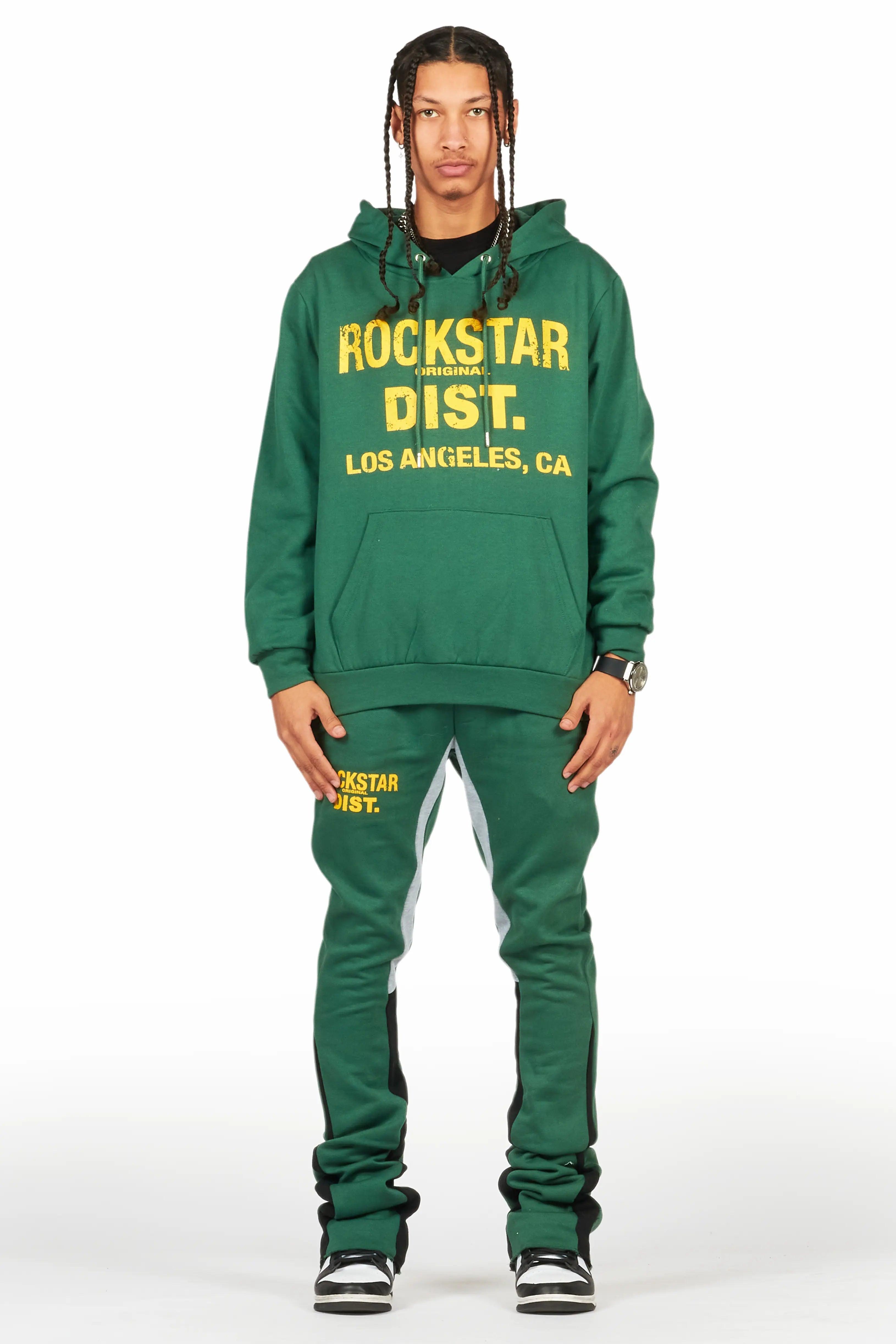 Lake Green/Yellow Hoodie/Stacked Flare Track Pant Set Male Product Image