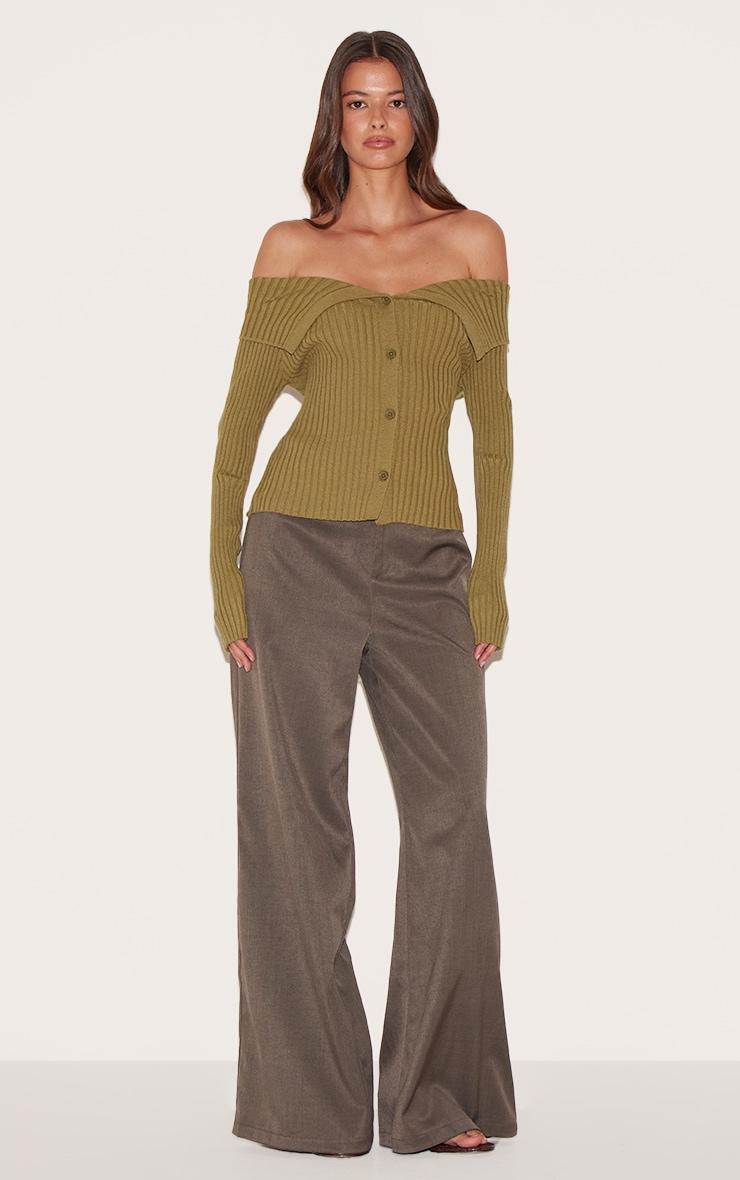 Olive Rib Knit Fold Over Button Up Top Product Image