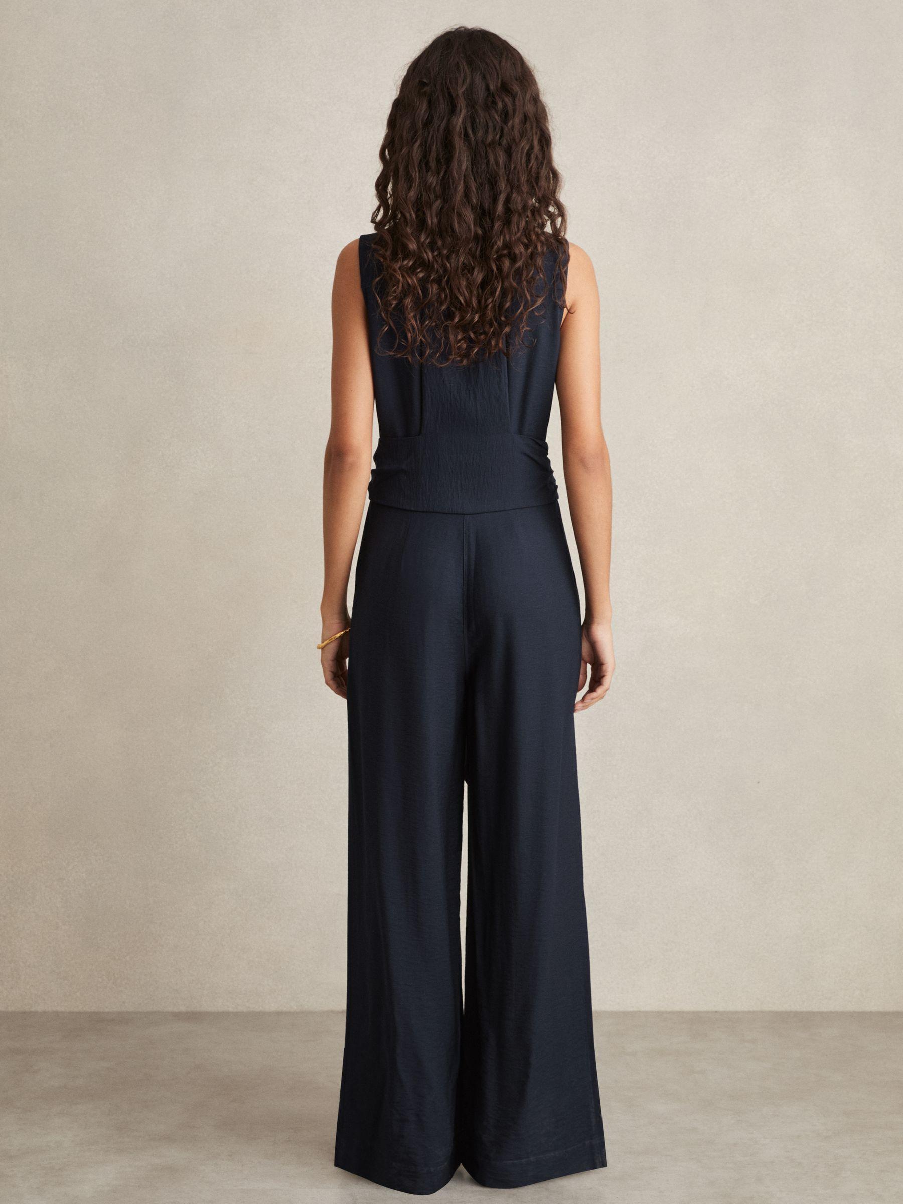 Wide-Leg Belted Jumpsuit in Navy Product Image