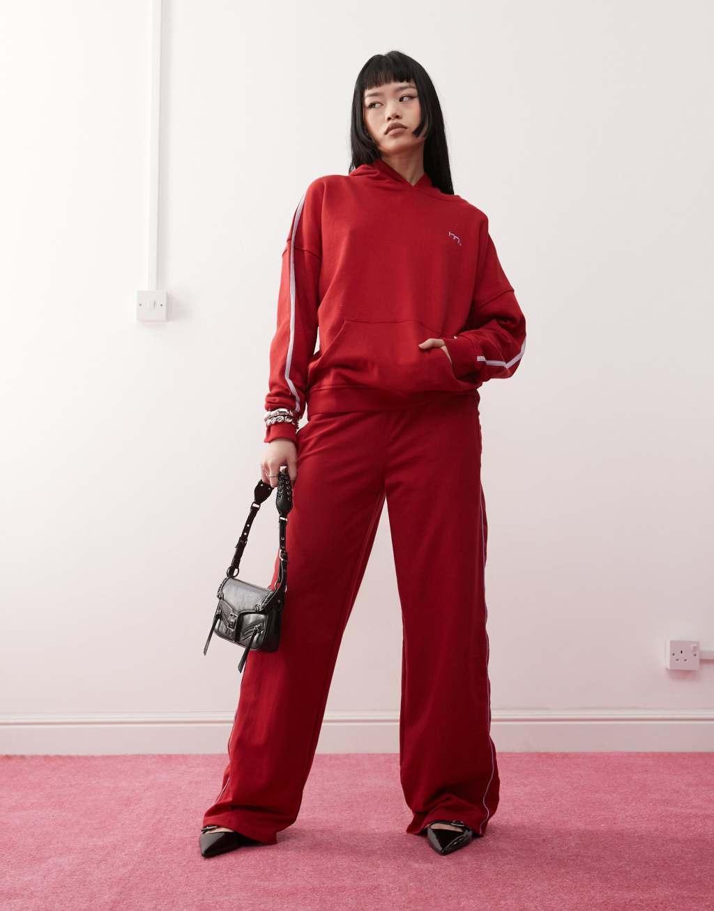 Motel kamari oversized hoodie in adrenaline red - part of a set Product Image