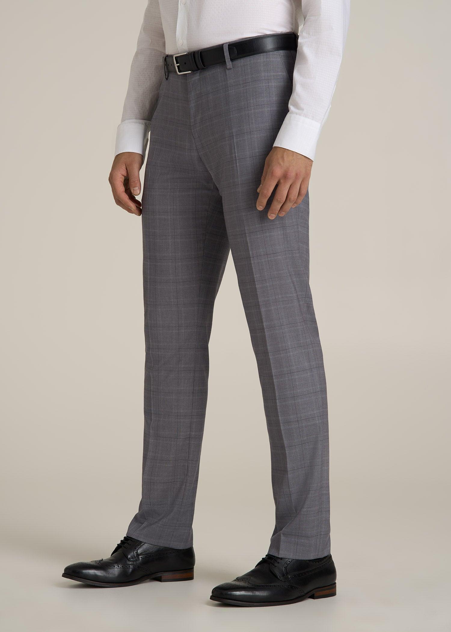 Suit Trousers for Tall Men in Light Grey Plaid Male Product Image