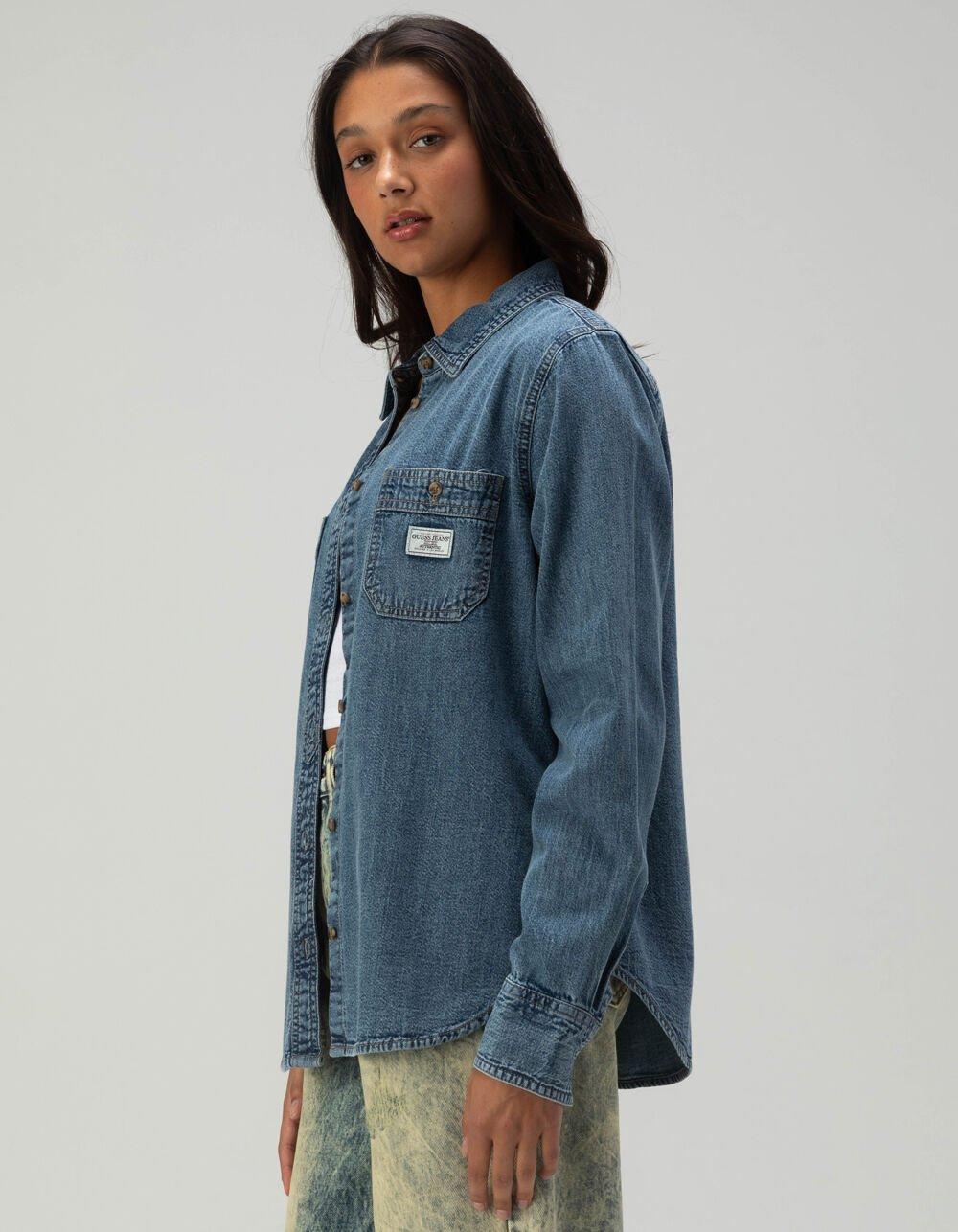 GUESS JEANS Long Sleeve Denim Button Up Womens Shirt Product Image