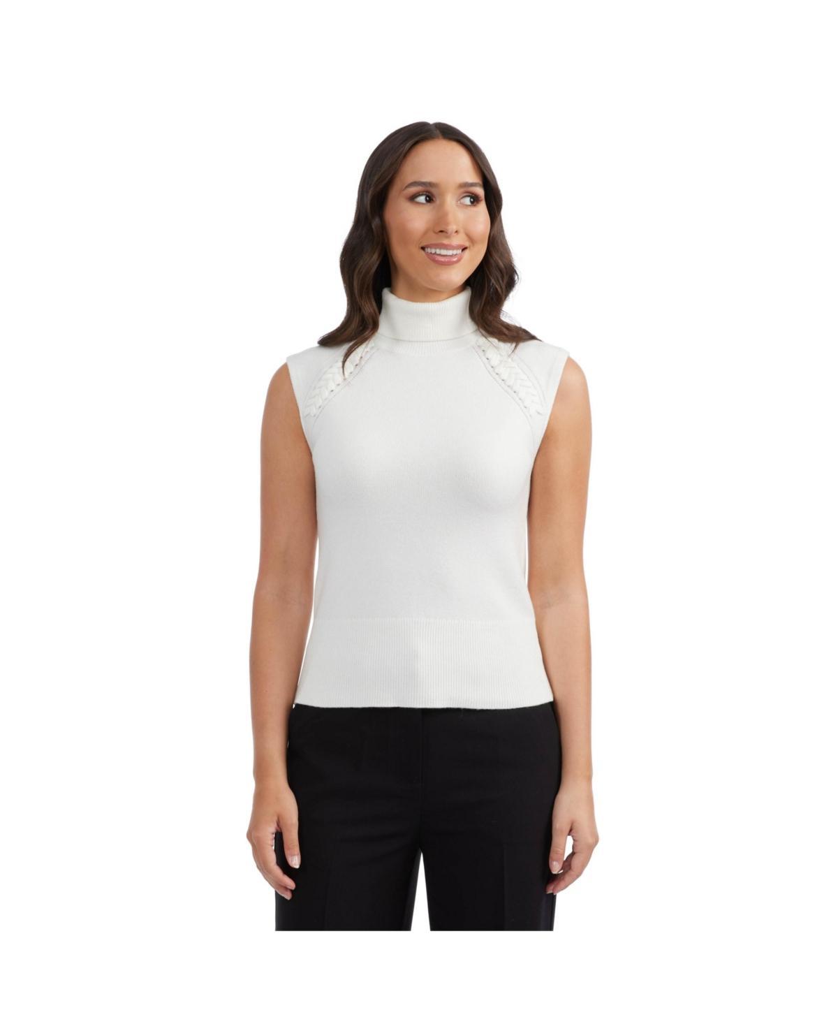 Ellen Tracy Womens Sleeveless Turtleneck Sweater with Braid Detail Product Image